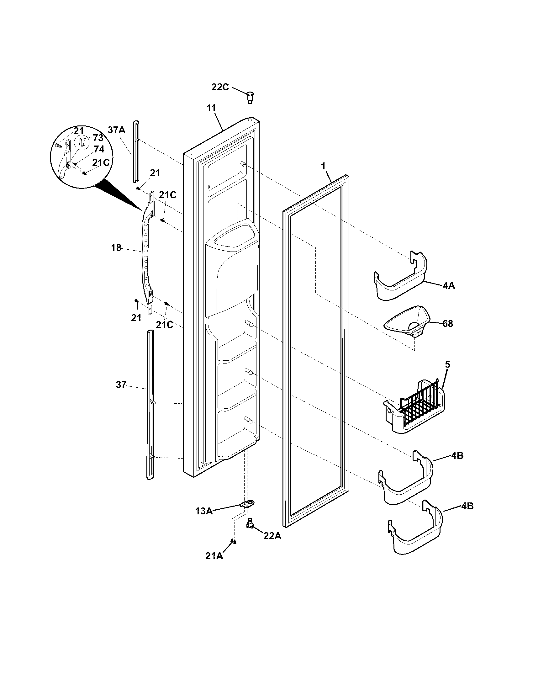 Kenmore 25354369405 freezer door diagram