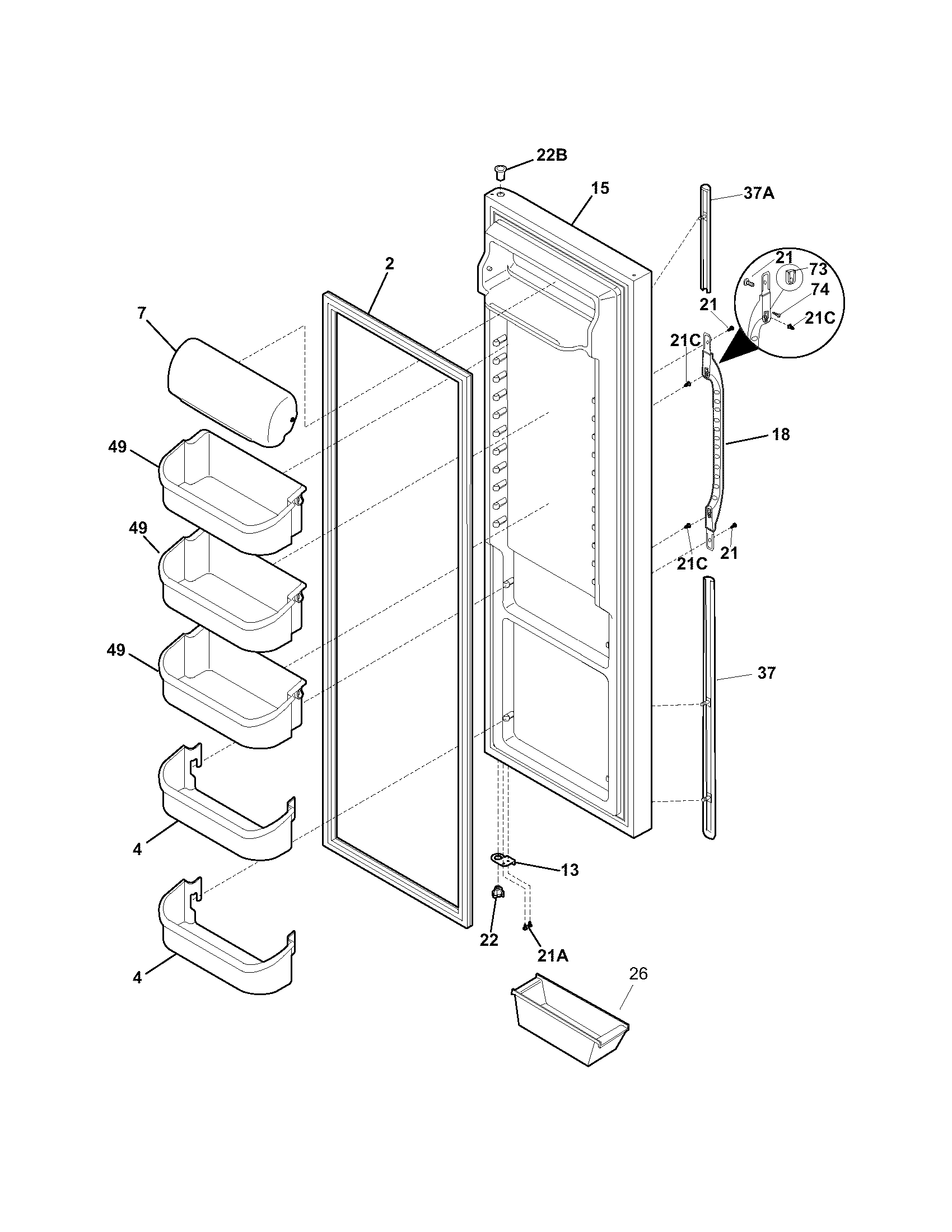 Kenmore 25356299405 refrigerator door diagram