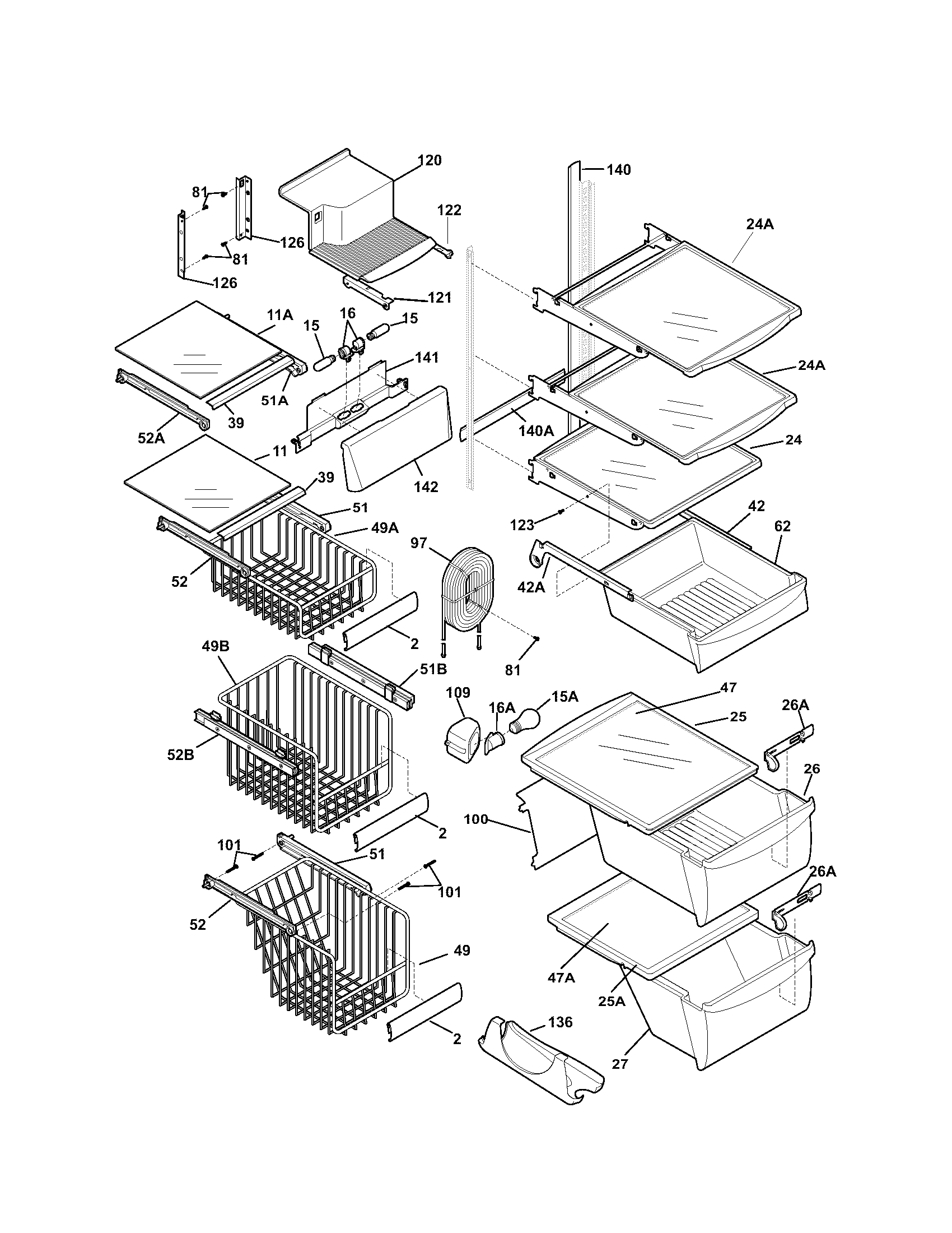 Kenmore 25356299405 shelves diagram