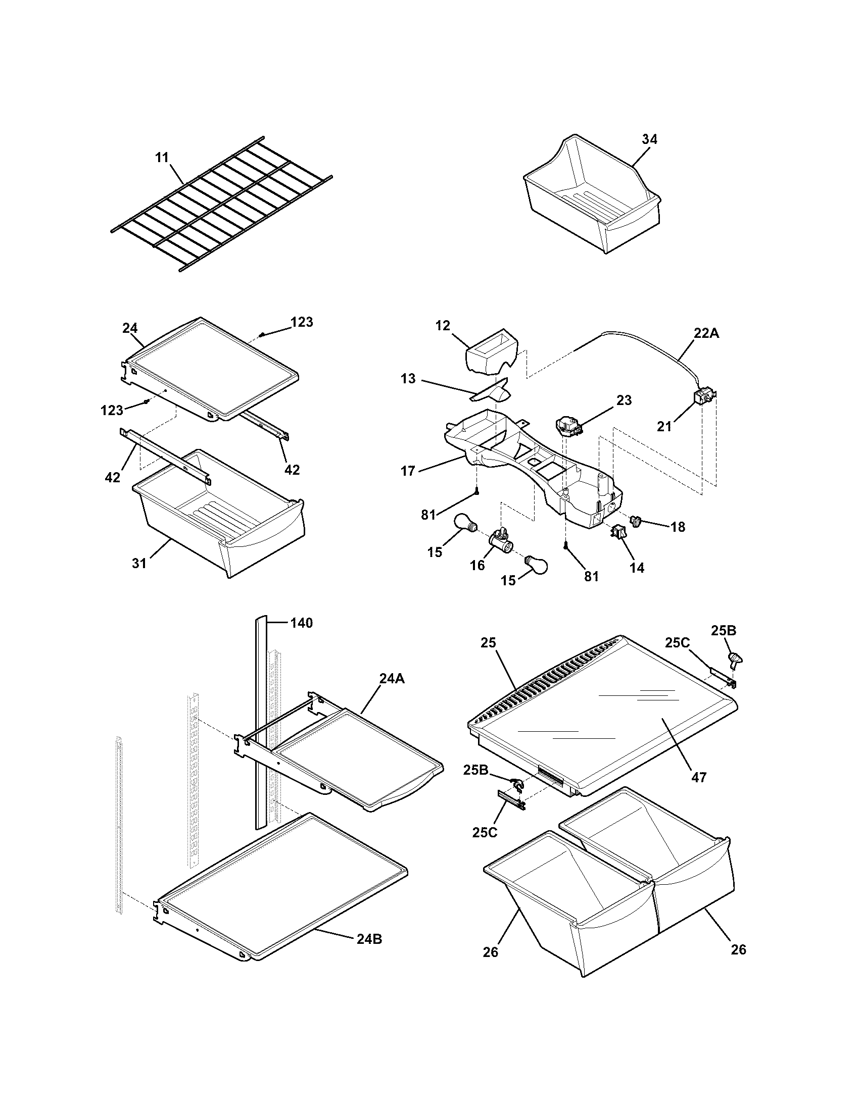 Kenmore 25376823400 shelves diagram