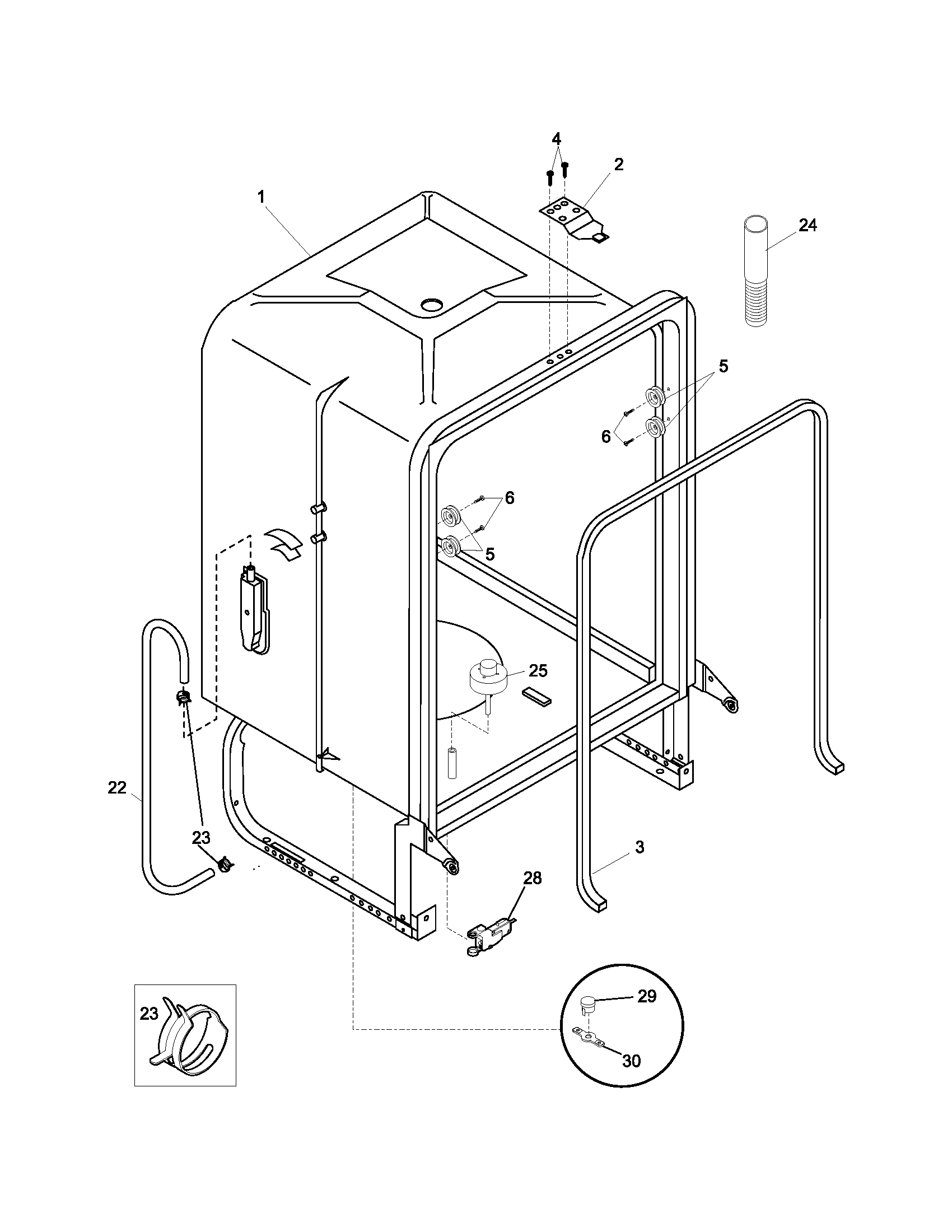 Frigidaire GLD2250RDB0 tub diagram
