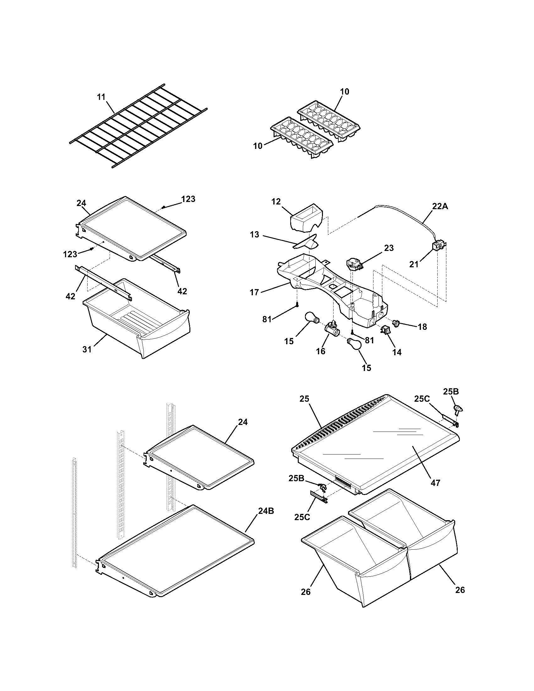 Kenmore 25364154403 shelves diagram