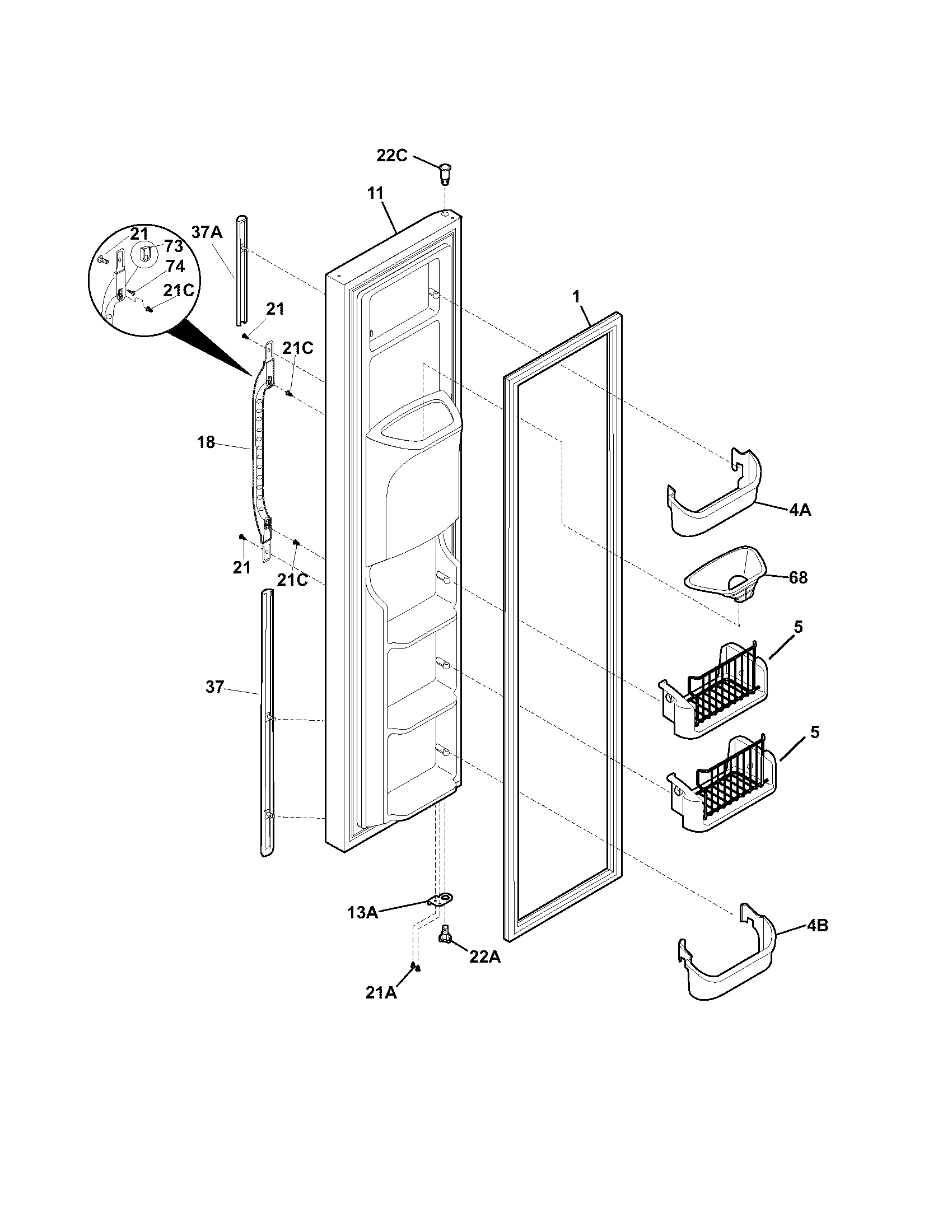 Kenmore 25355673404 freezer door diagram