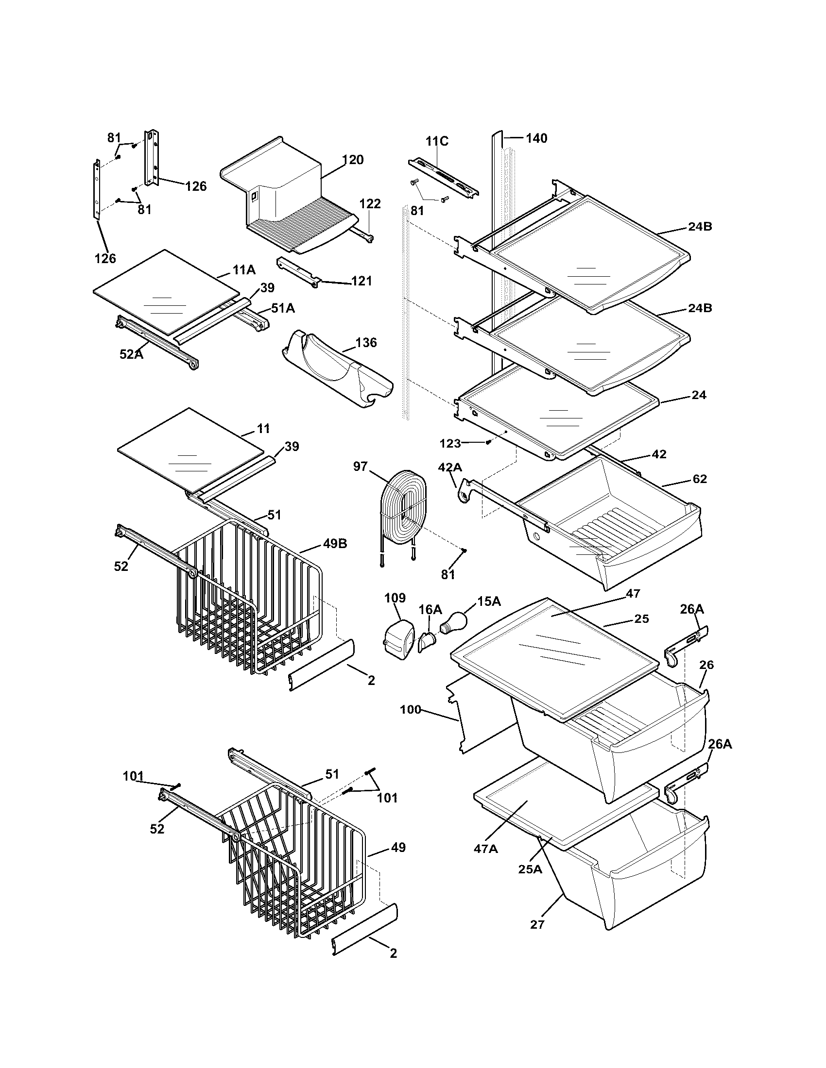 Kenmore 25355682403 shelves diagram