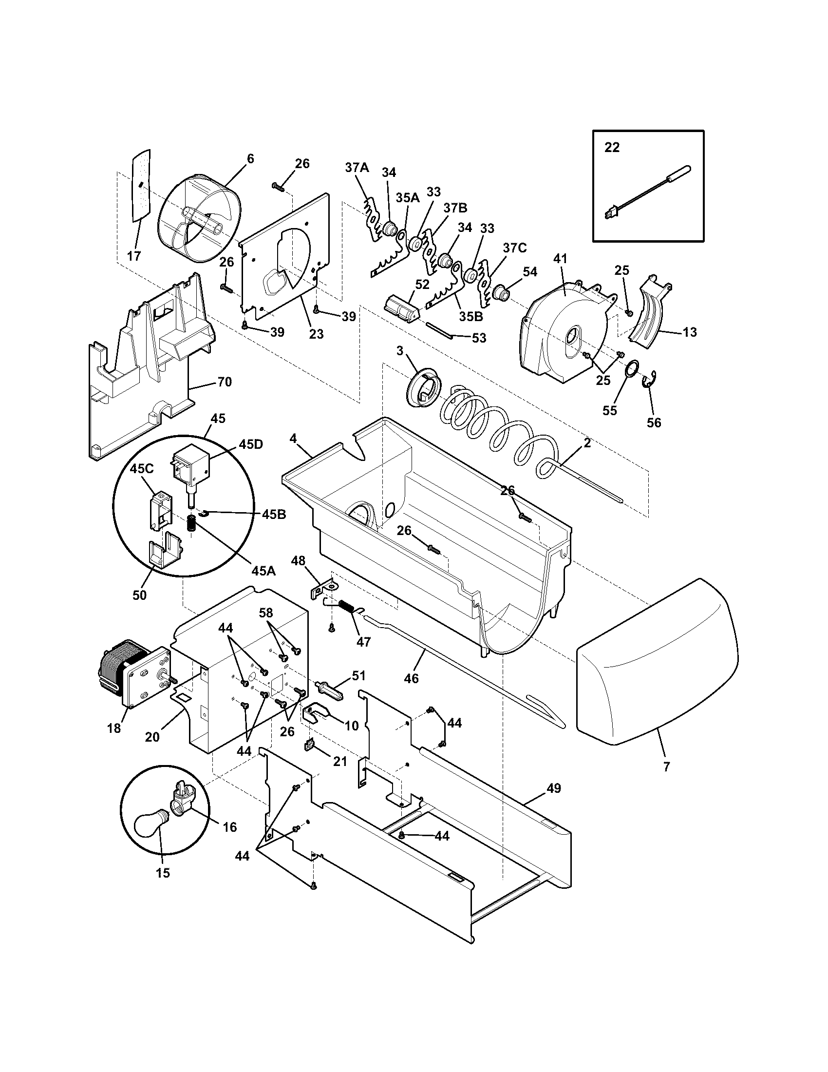 Kenmore Elite 25344389400 ice container diagram