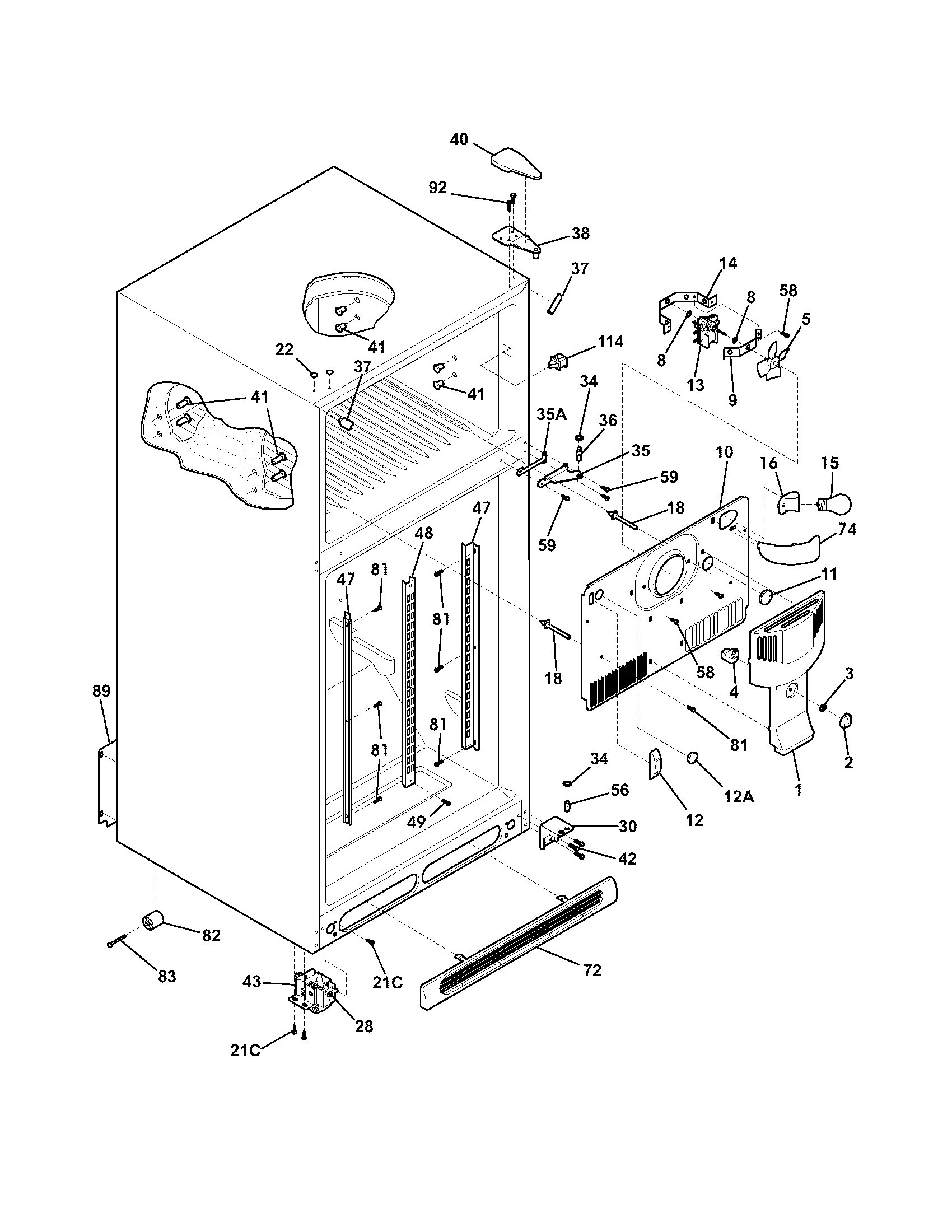 Frigidaire GLRT217TDW0 cabinet diagram