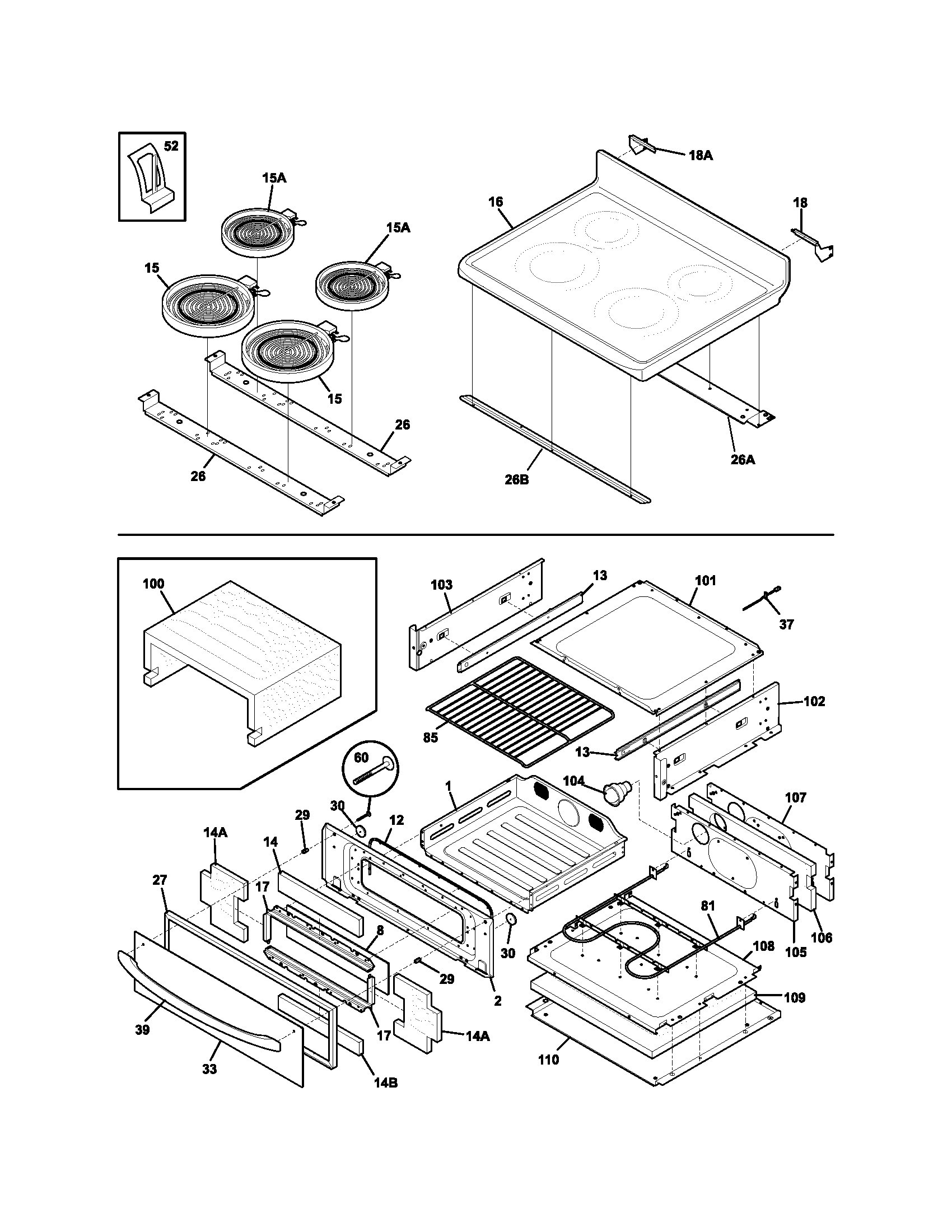 Frigidaire GLEFM397DSA top/drawer diagram