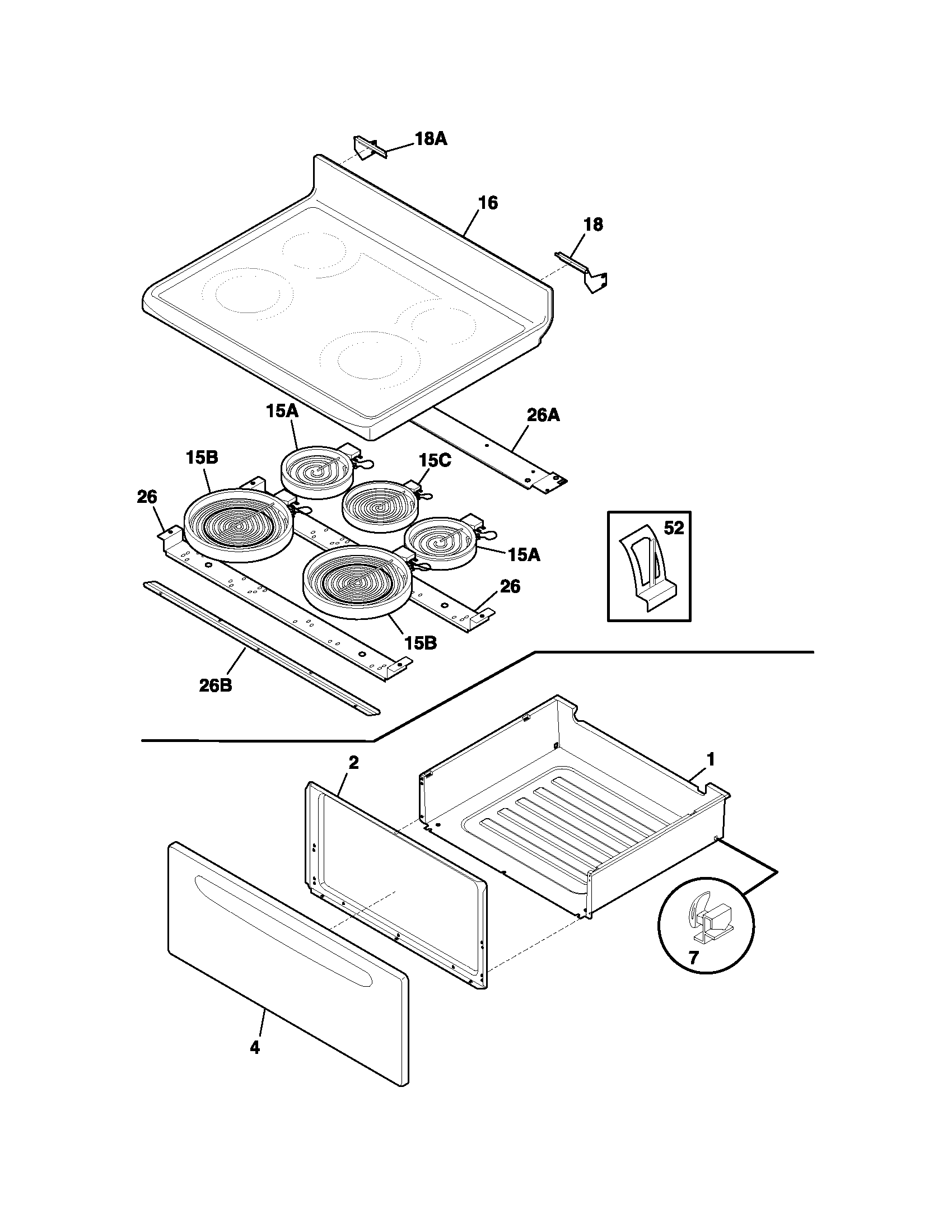 Frigidaire FEFL78CQD top/drawer diagram