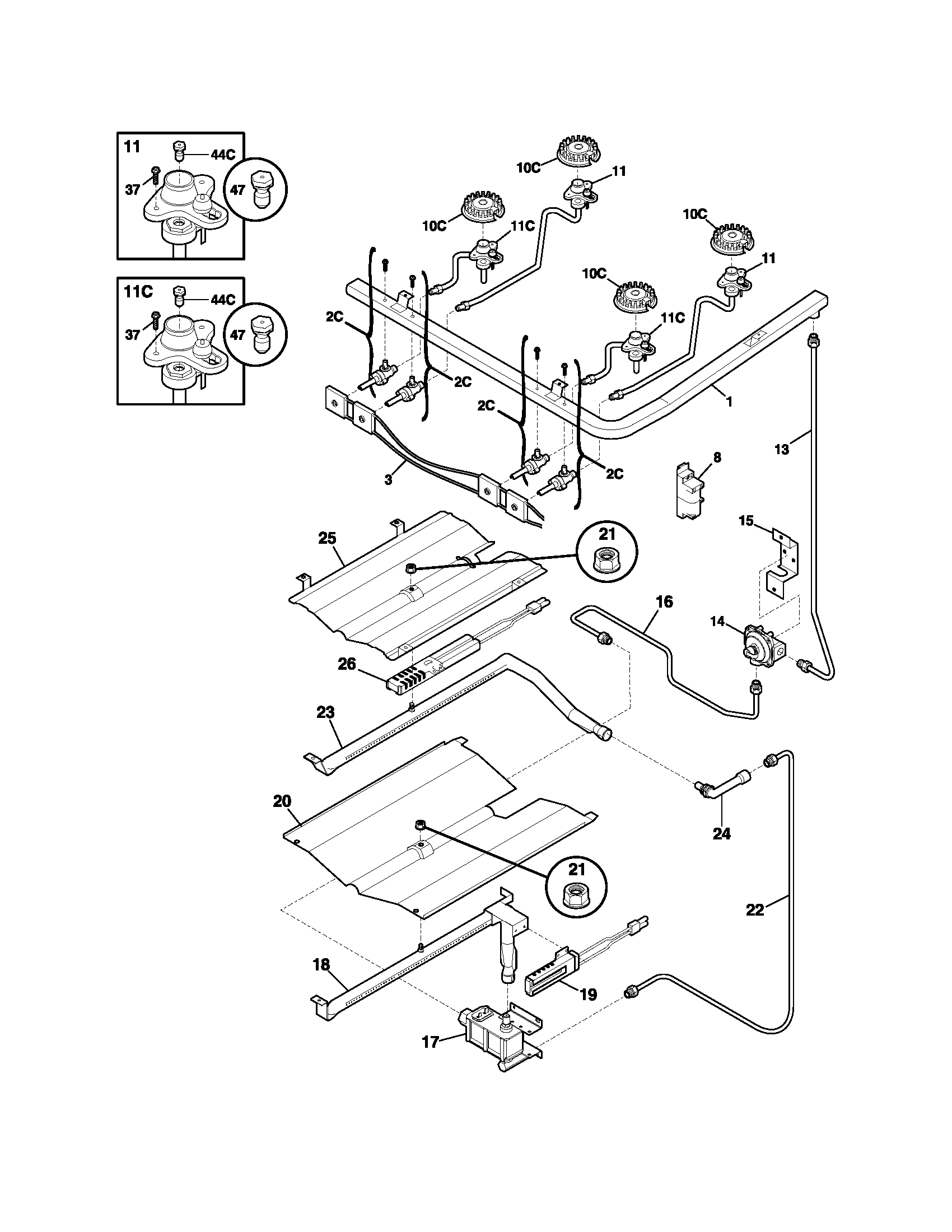 Frigidaire FGF355ASH burner diagram
