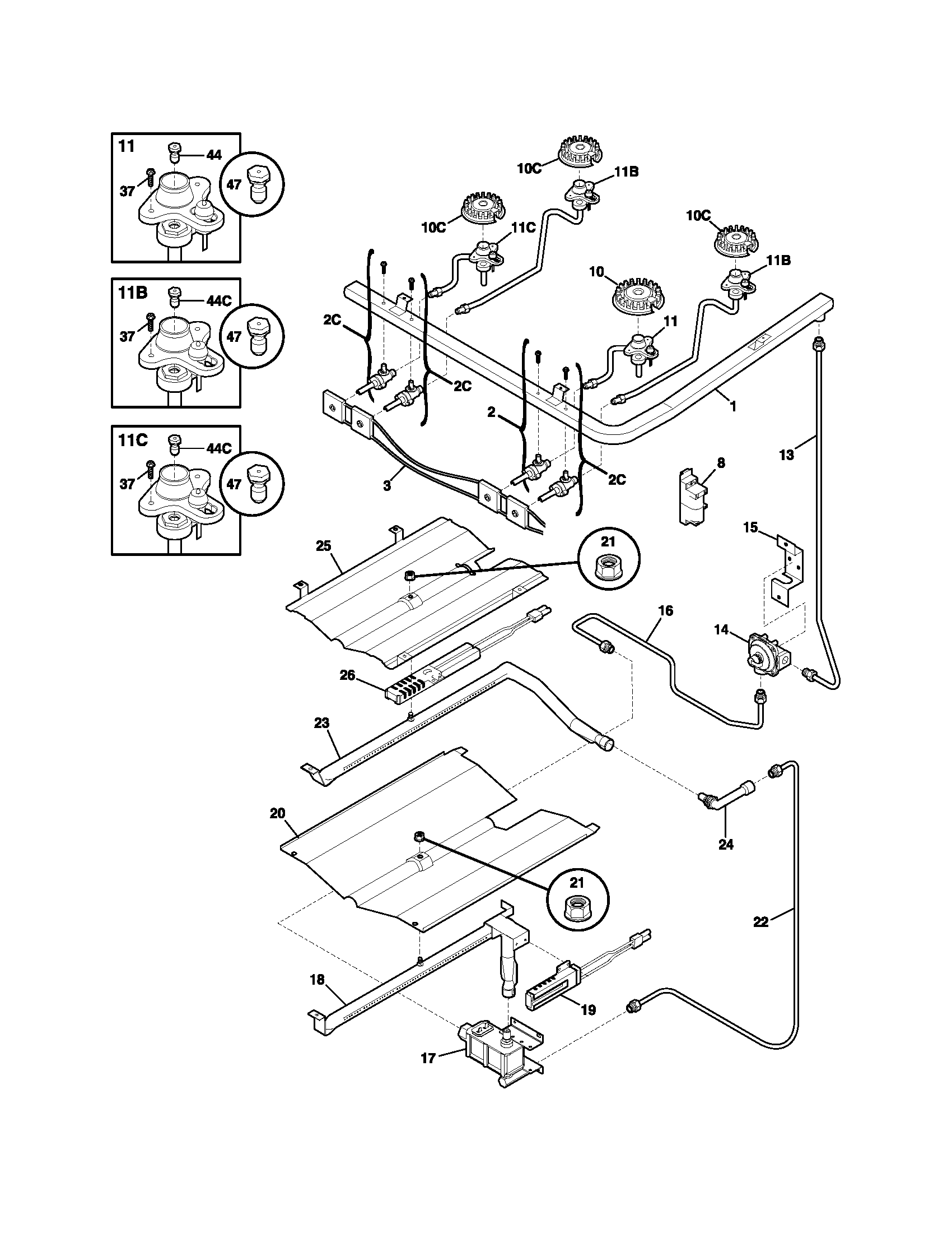 Frigidaire FGF366CQF burner diagram