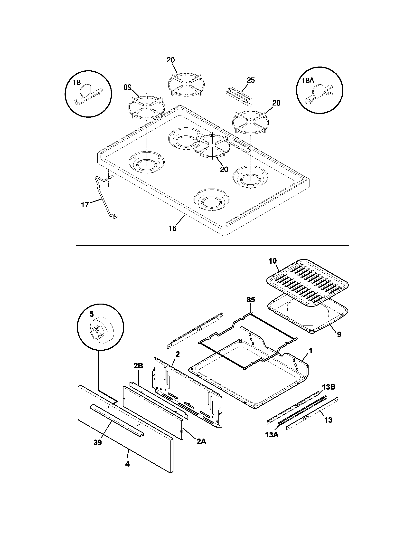 Frigidaire FPF303CWD top/drawer diagram