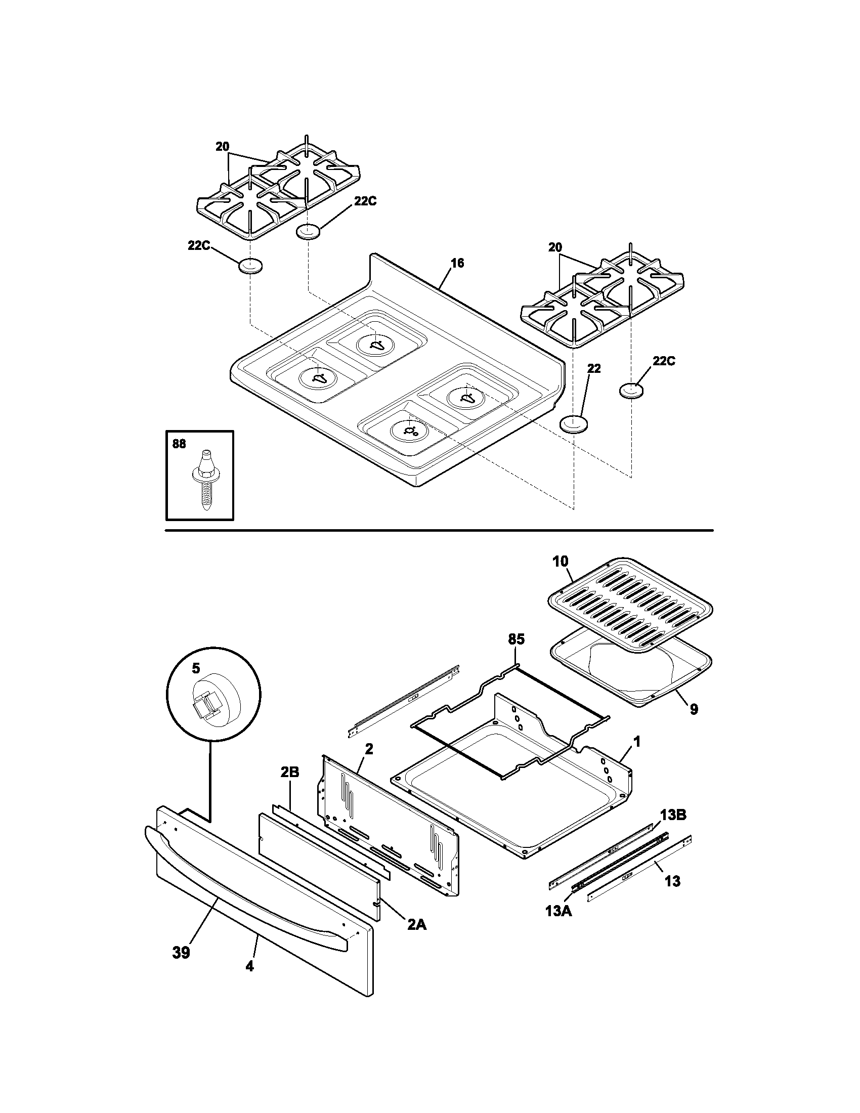 Kenmore 79075193302 top/drawer diagram