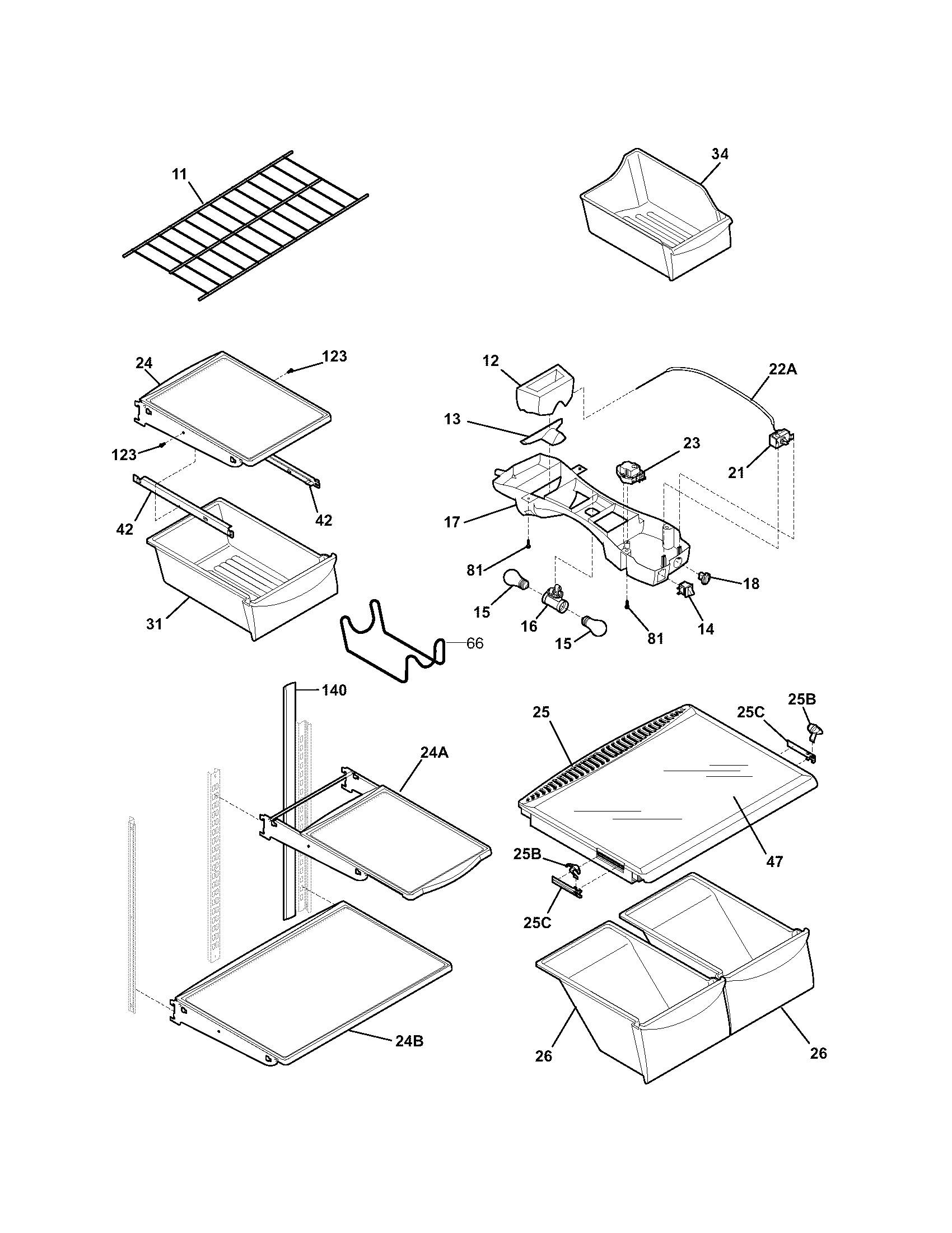 Kenmore 25376834401 shelves diagram