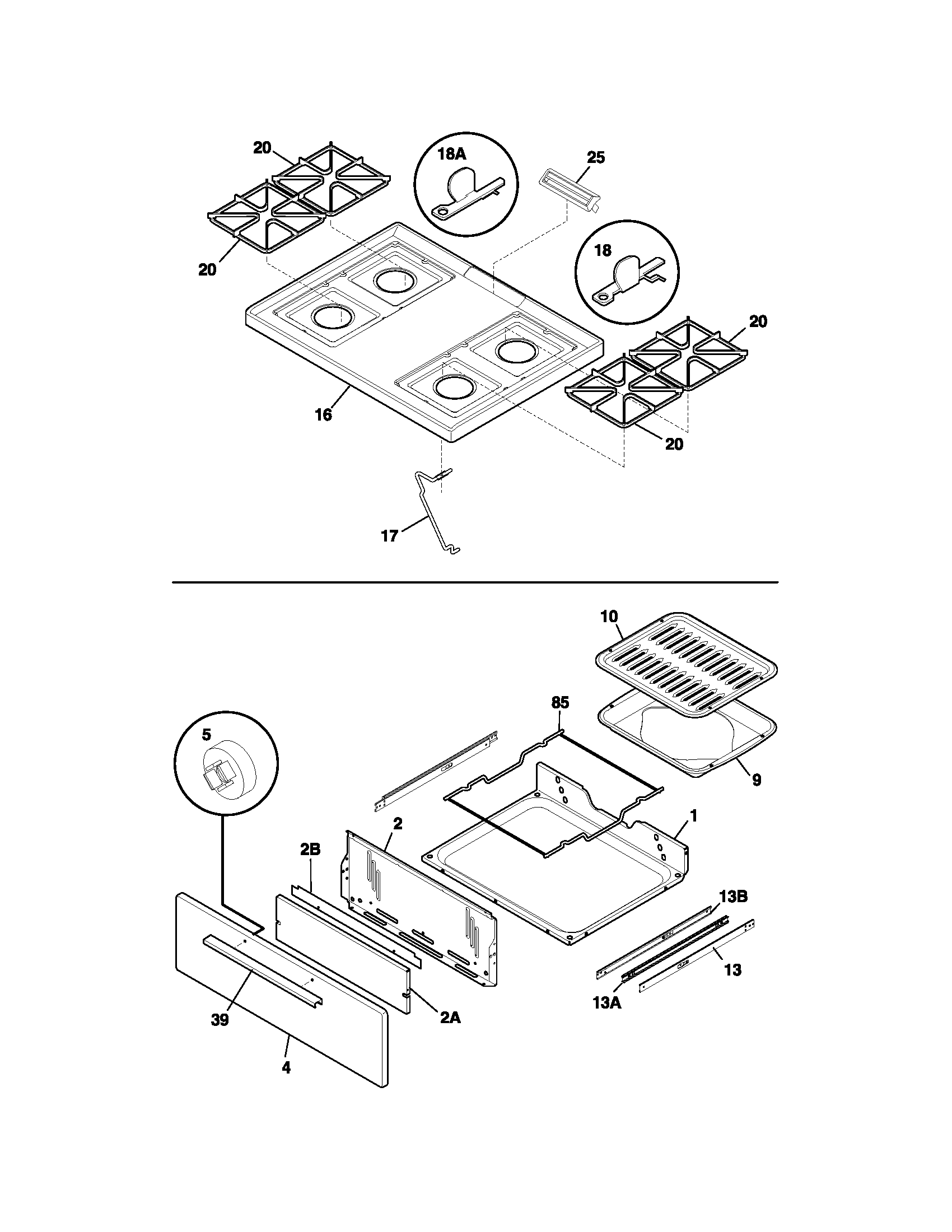 Frigidaire FLF316CSC top/drawer diagram