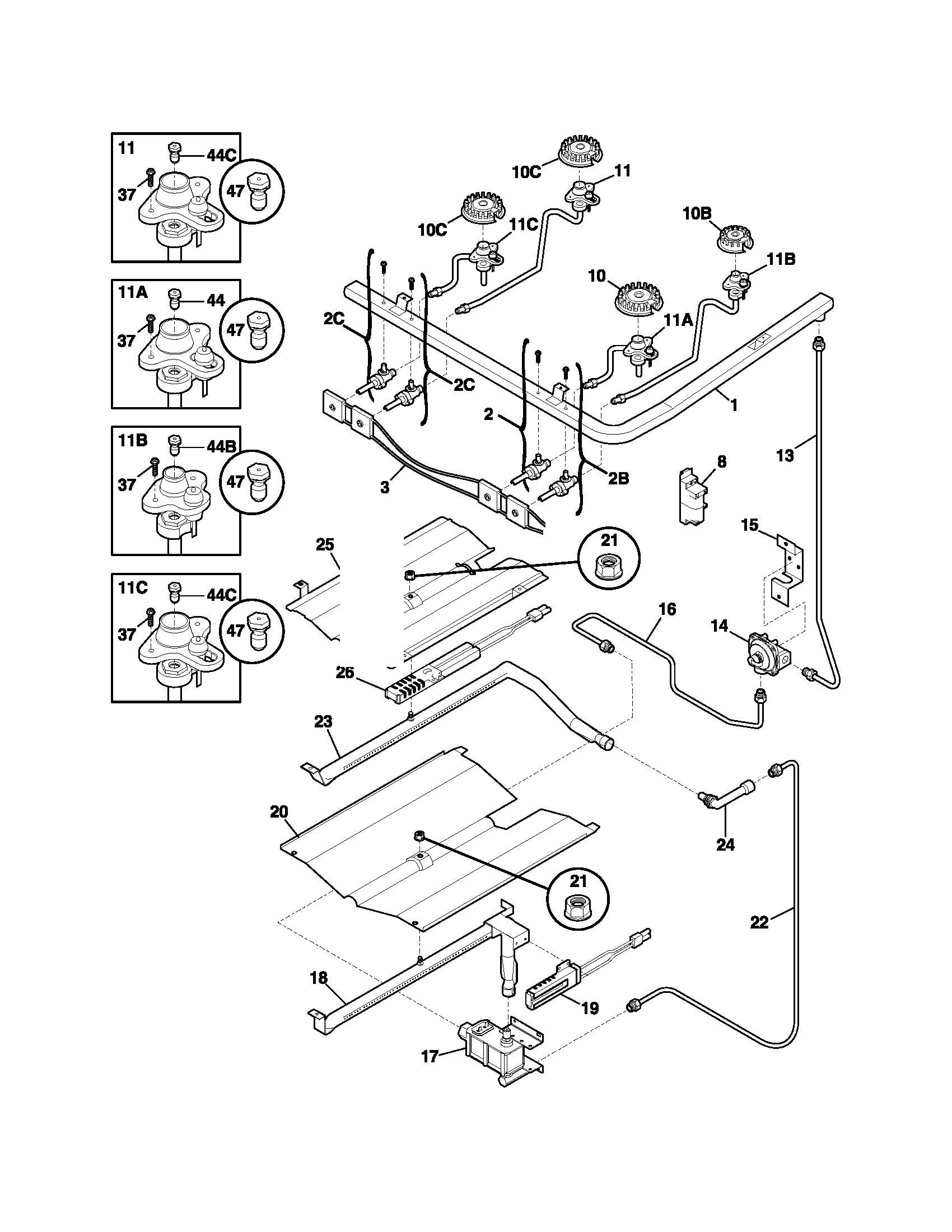Tappan TGF363AUF burner diagram