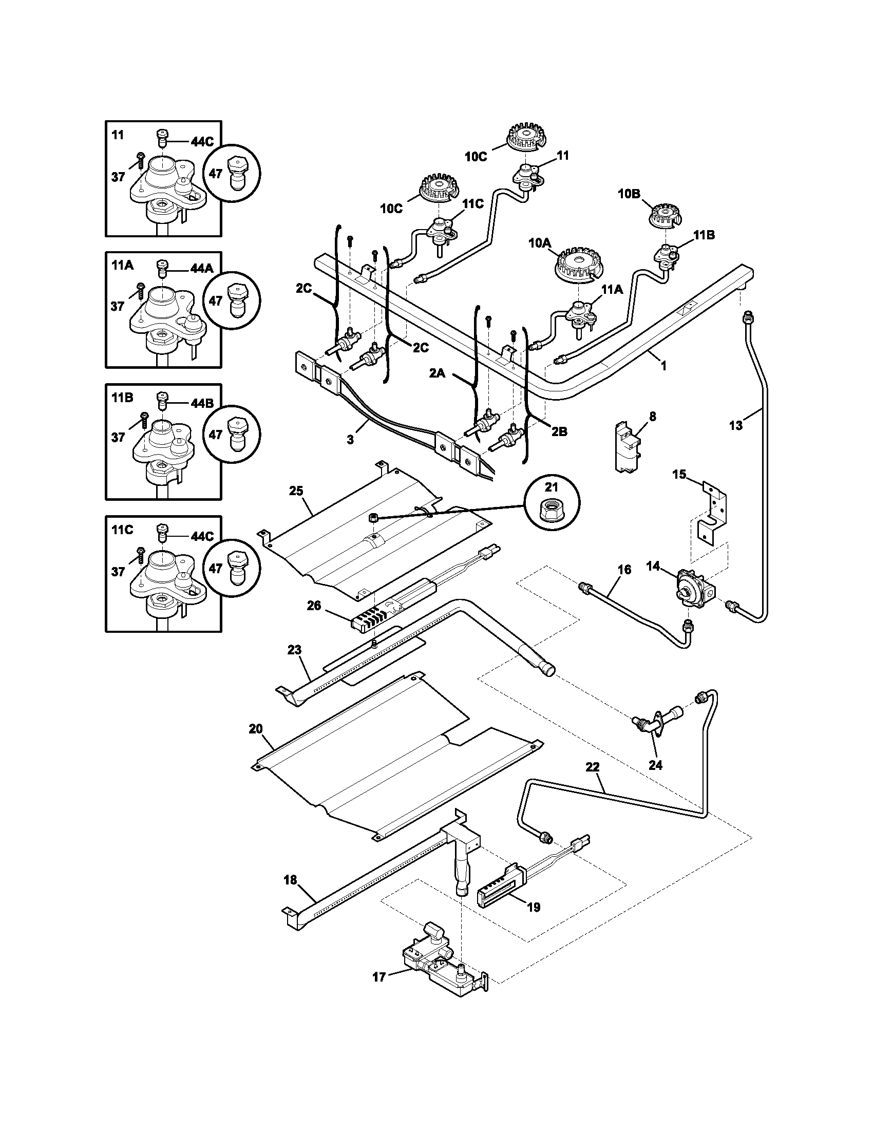 Frigidaire FGFL79DBA burner diagram