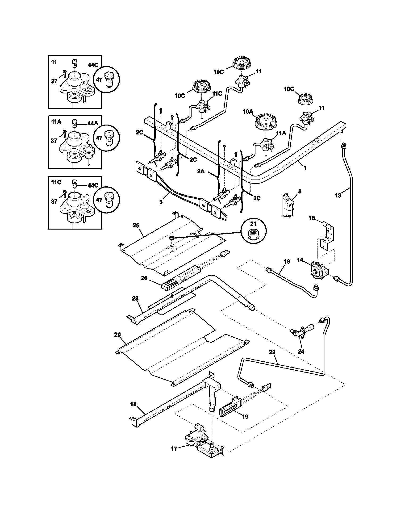 Frigidaire FGFL67DCA burner diagram