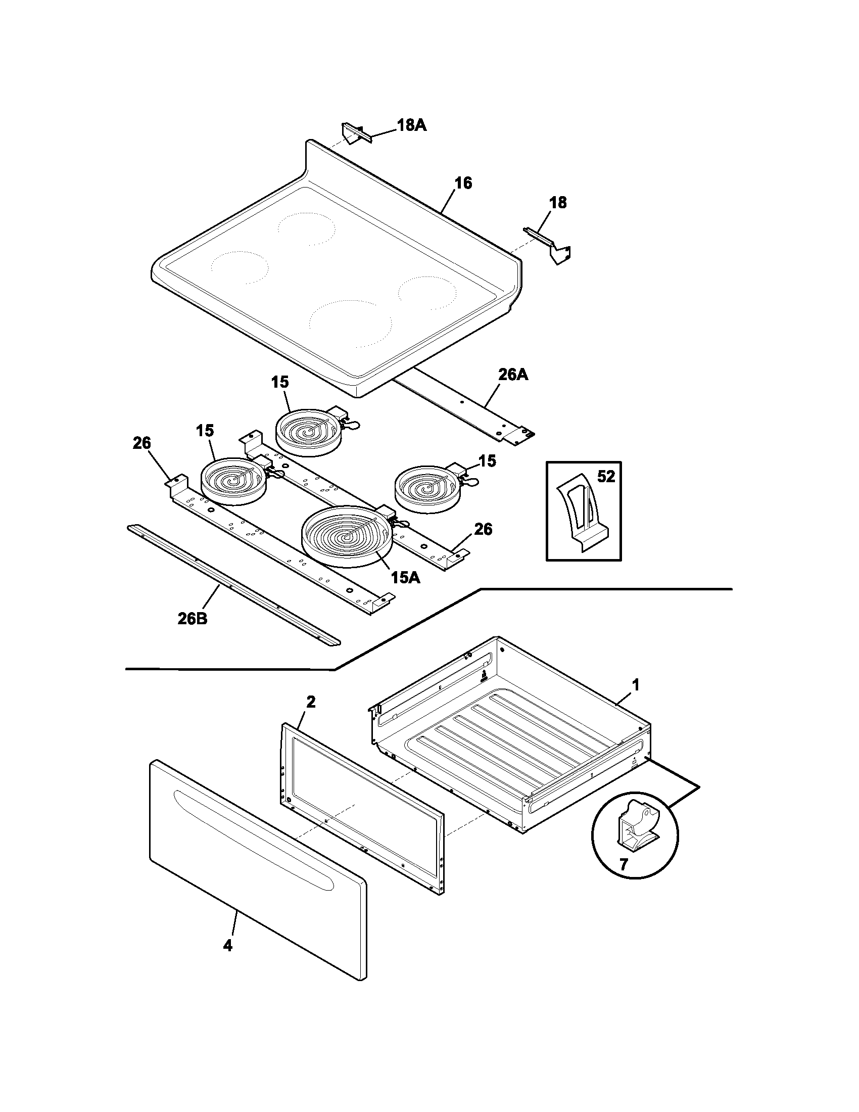 Tappan TEF360MXDSA top/drawer diagram