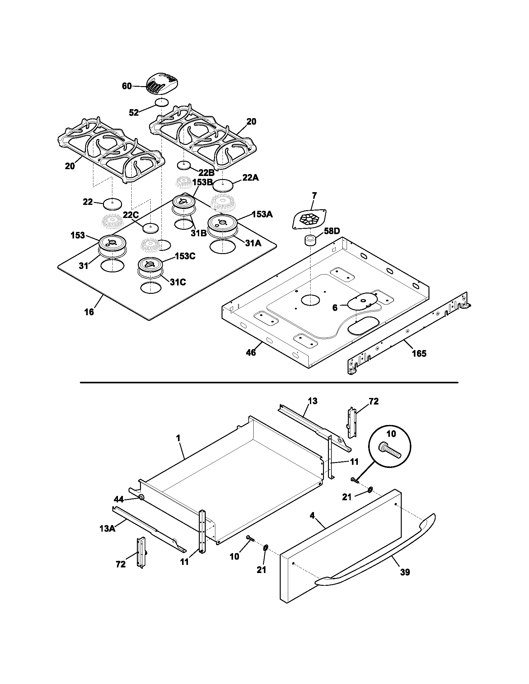 Frigidaire FGS379DQA top/drawer diagram
