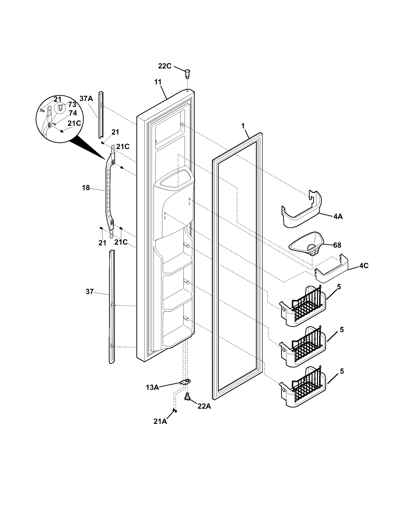 Kenmore 25356299406 freezer door diagram
