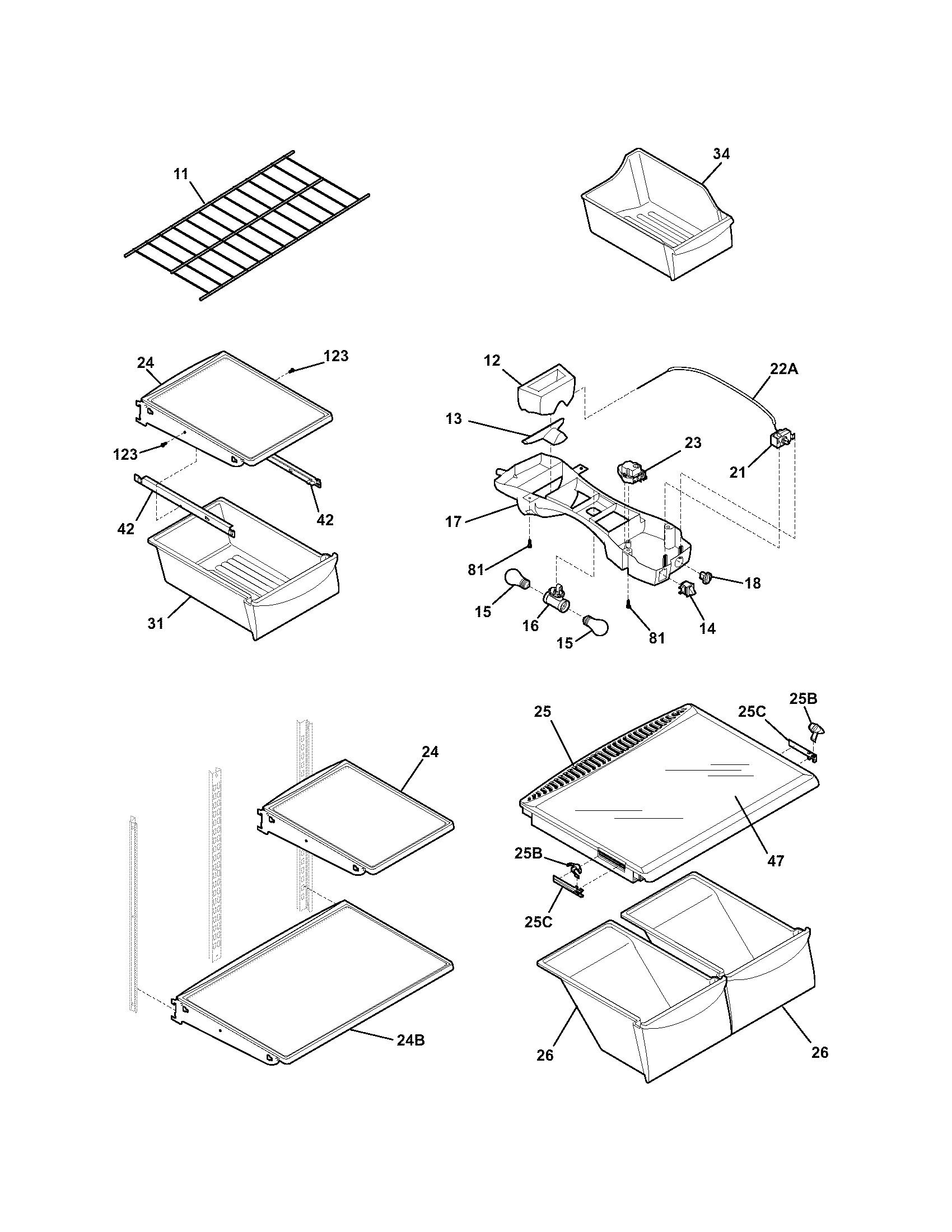 Kenmore 25374154407 shelves diagram
