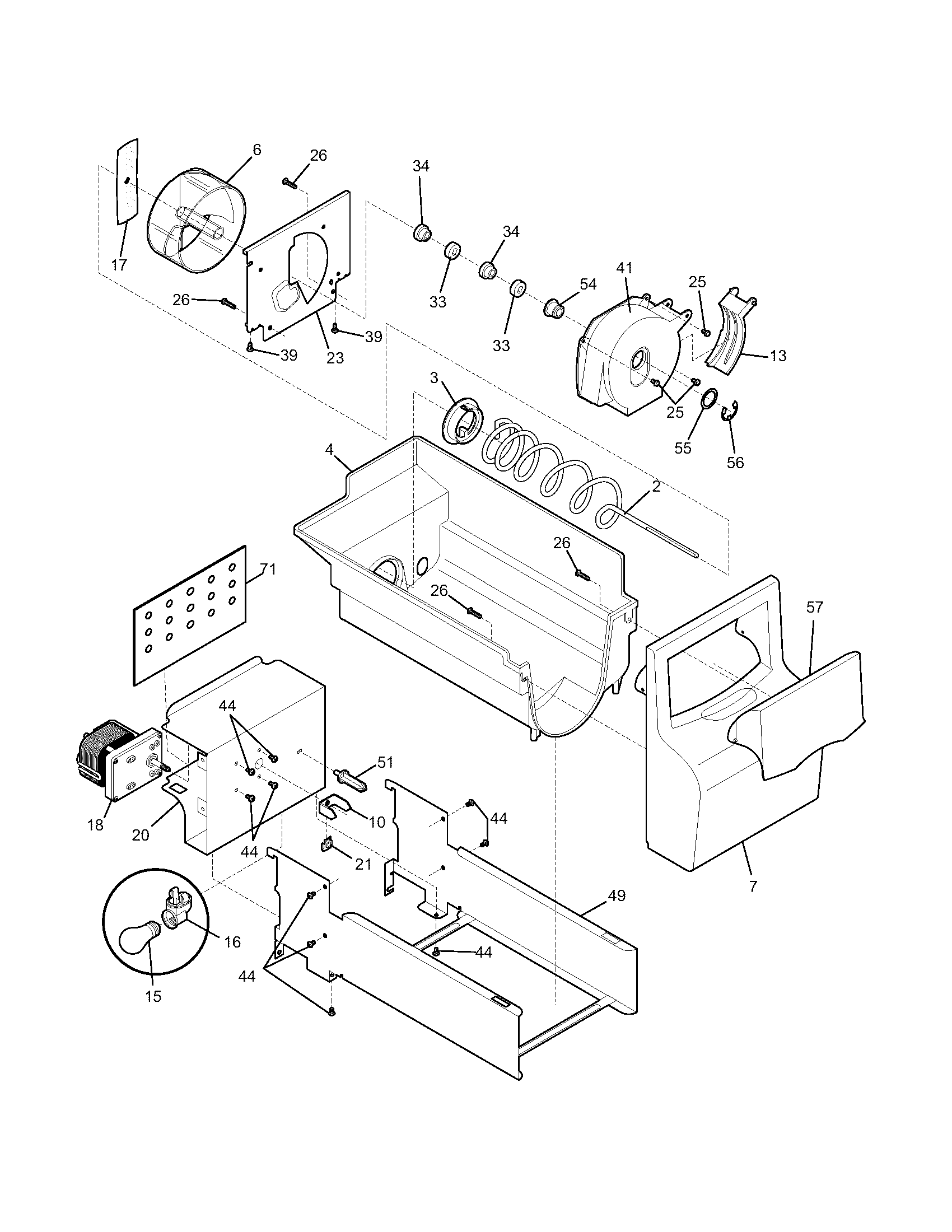 Frigidaire FRS26W2AQE ice container diagram