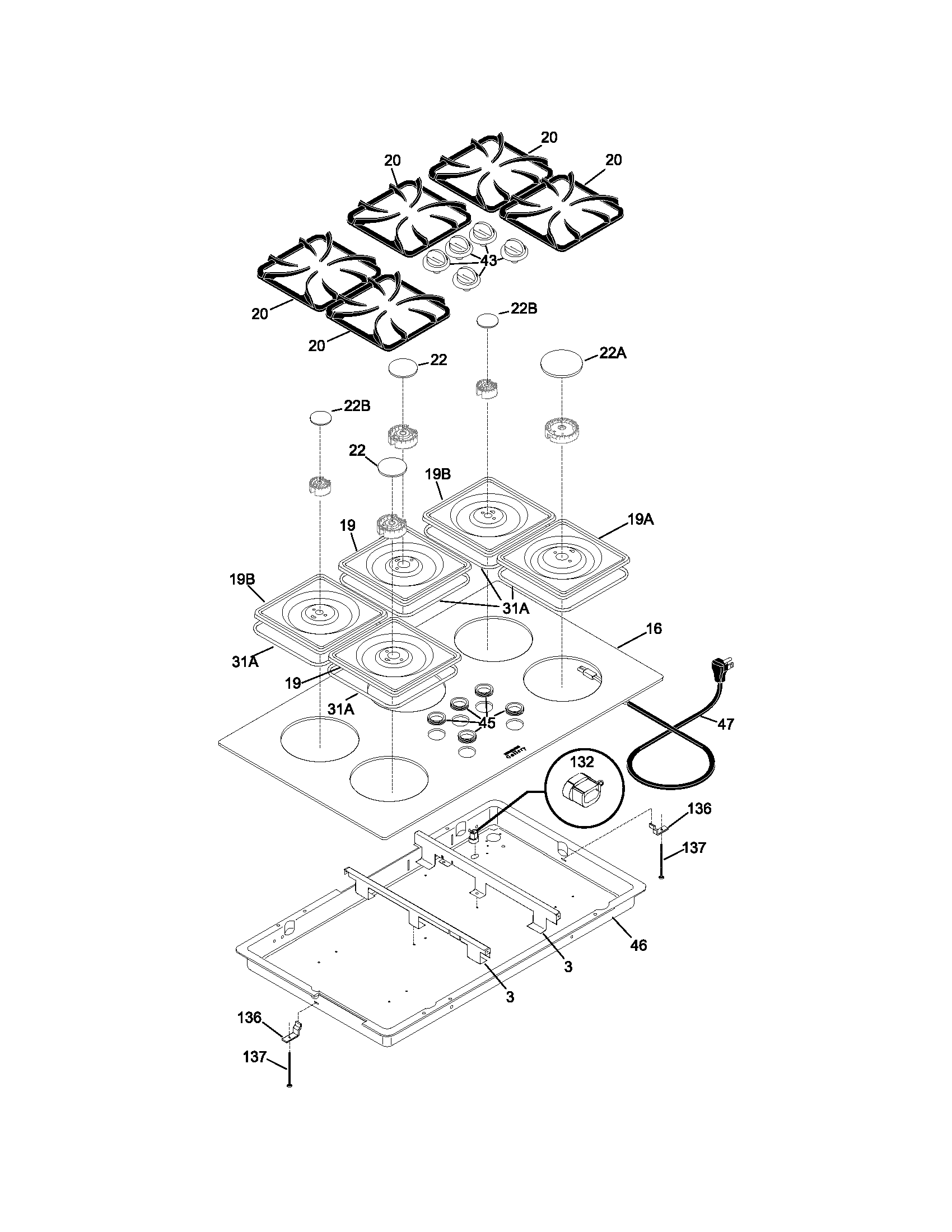 Frigidaire GLGC36S8CBB maintop diagram