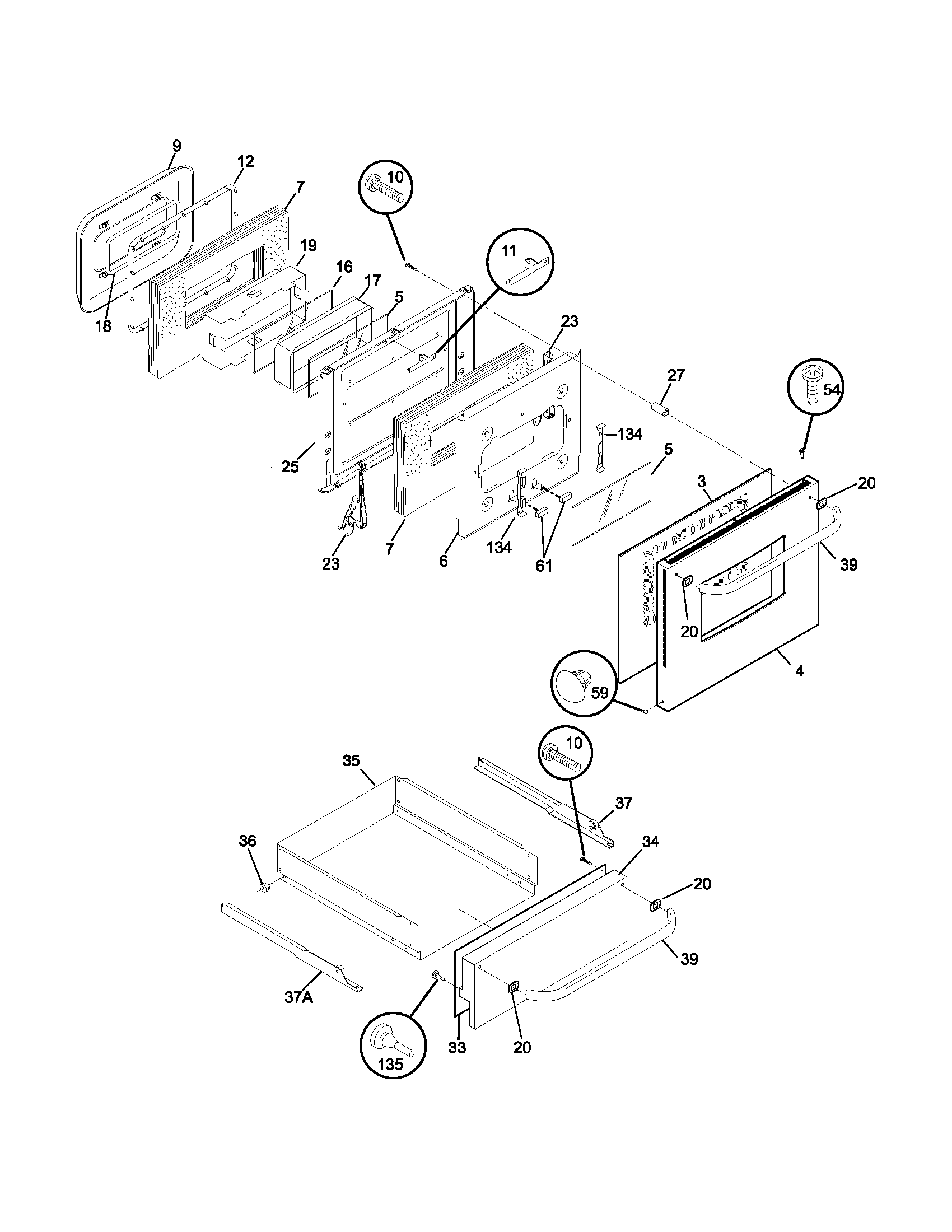 Frigidaire FGB24S5DCA door/drawer diagram
