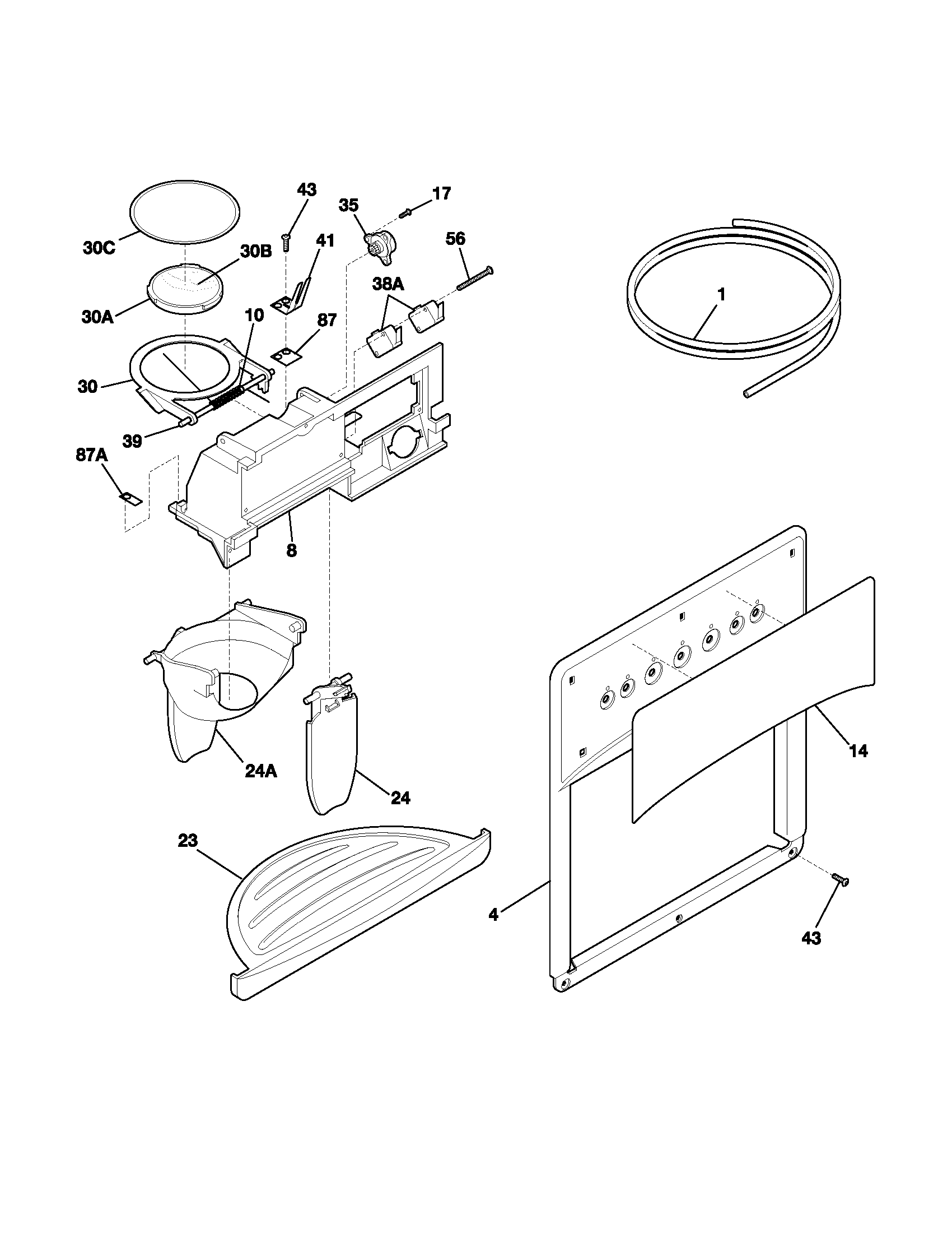 Frigidaire FRS26R2AQB ice & water dispenser diagram