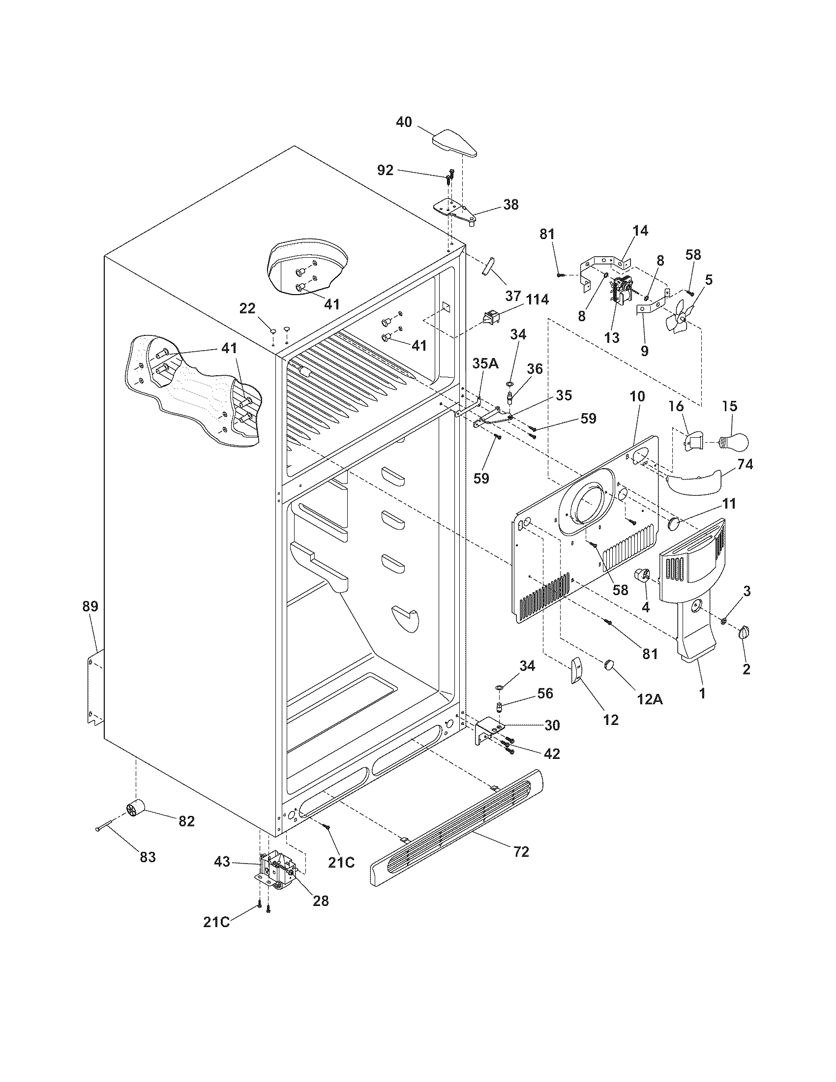 Frigidaire GLRT183TDW8 cabinet diagram