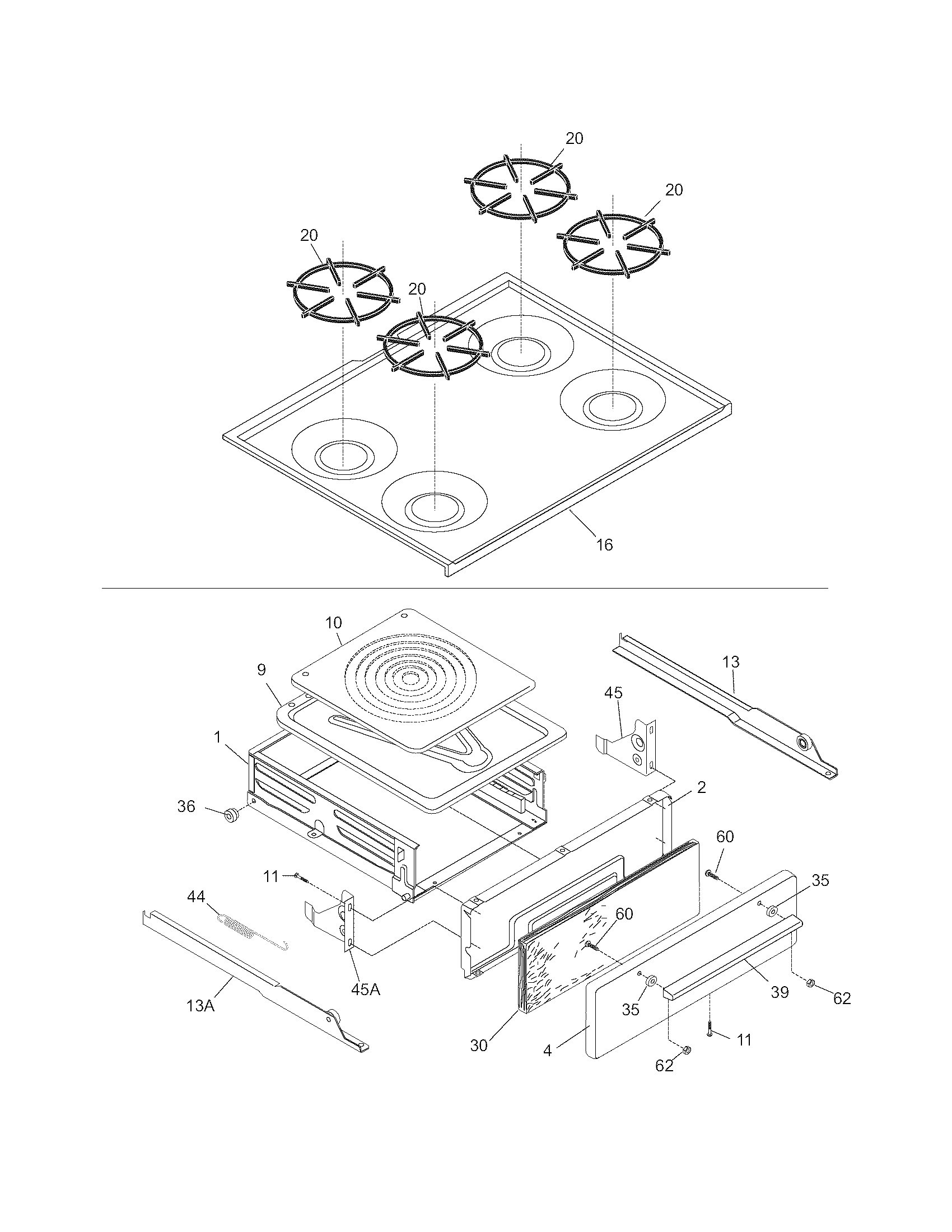 Tappan TGF602PGW3 top/drawer diagram