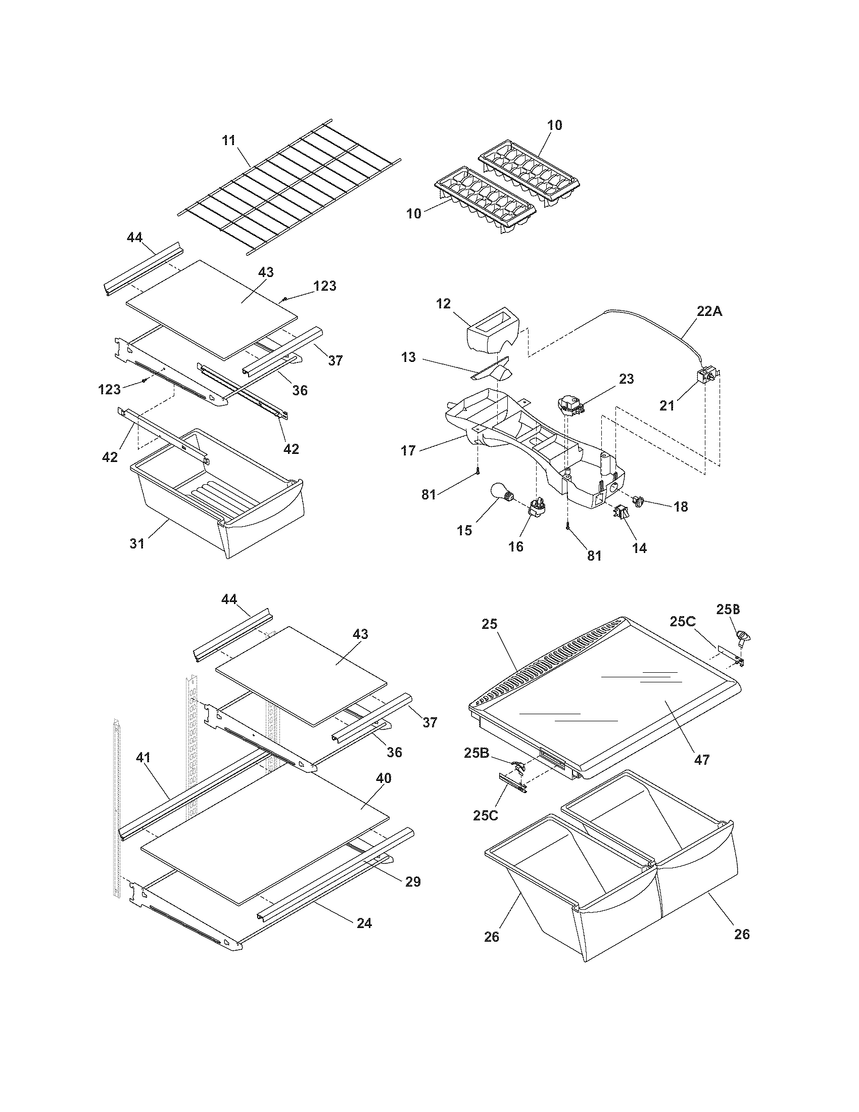Frigidaire FRT18P6CQ8 shelves diagram
