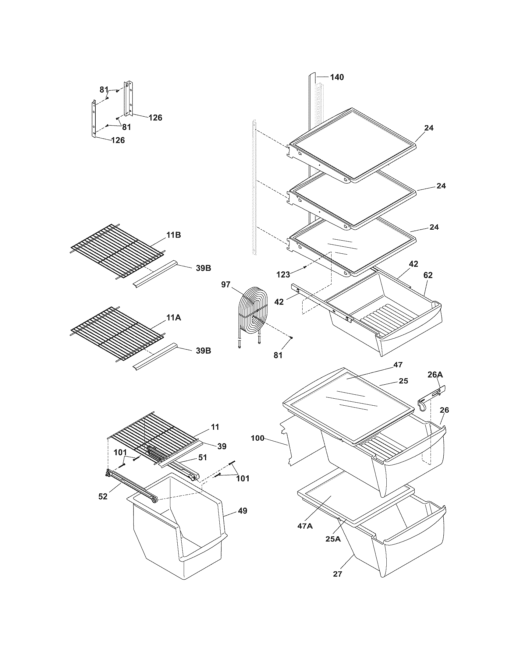 Frigidaire FRS23LH5DW3 shelves diagram