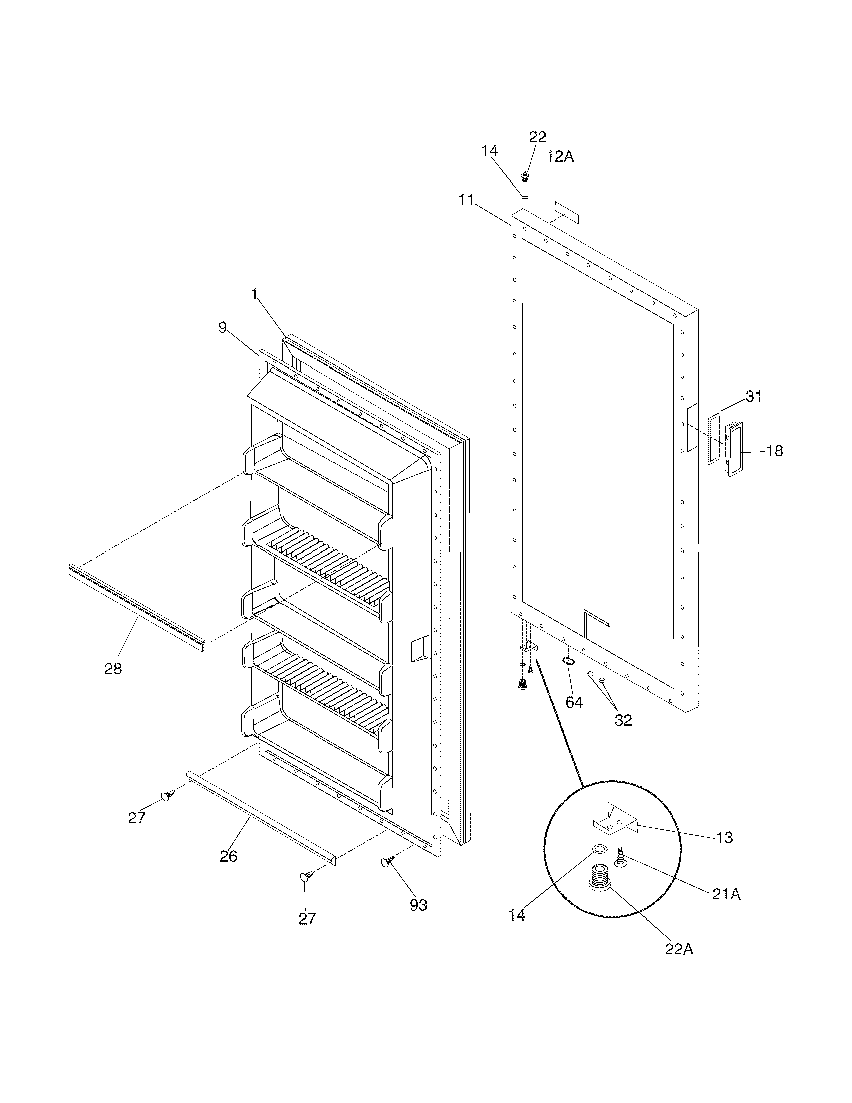 Frigidaire FFU14FC2CW4 door diagram
