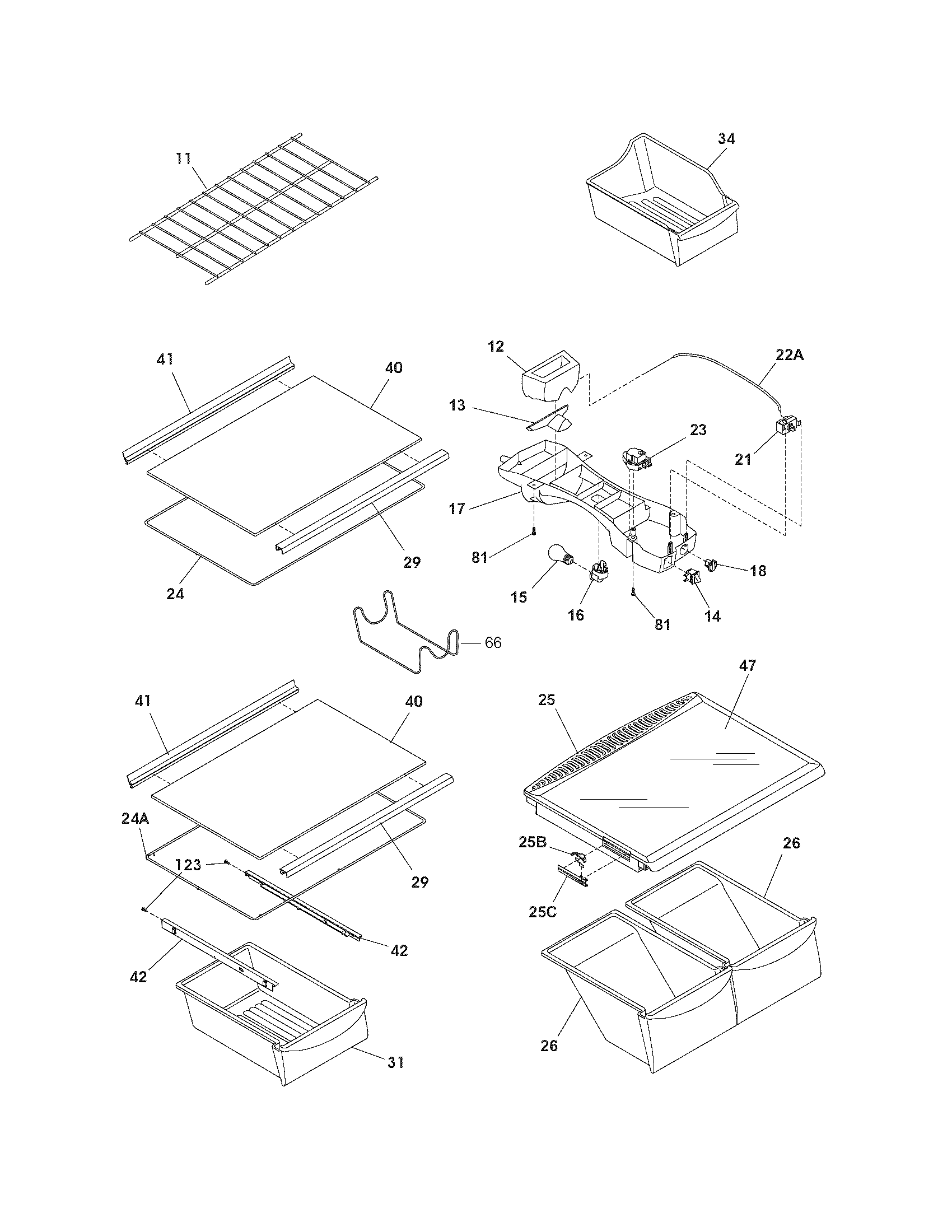 Frigidaire FRT18FG3DW0 shelves diagram