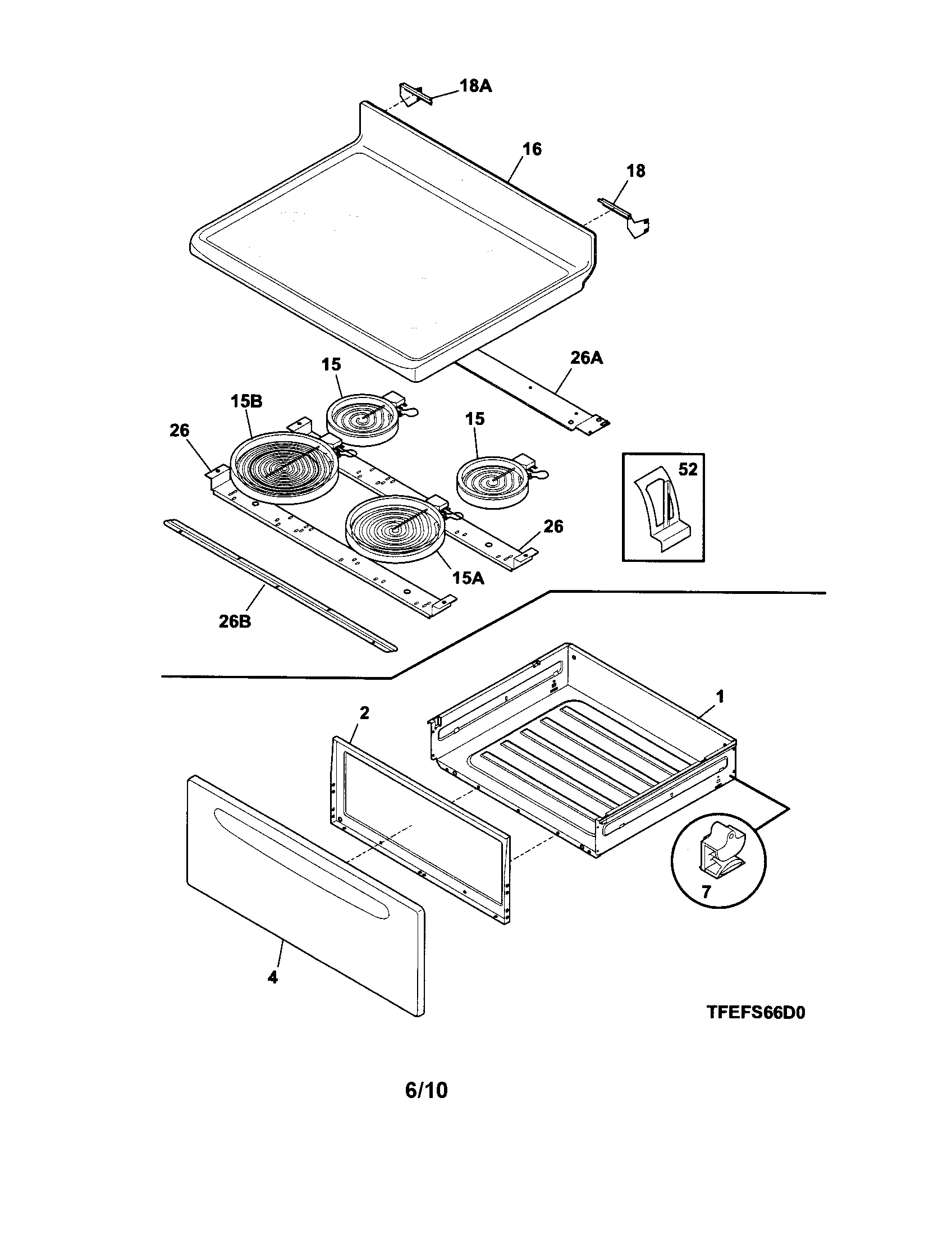 Frigidaire FEFS66DQB top/drawer diagram