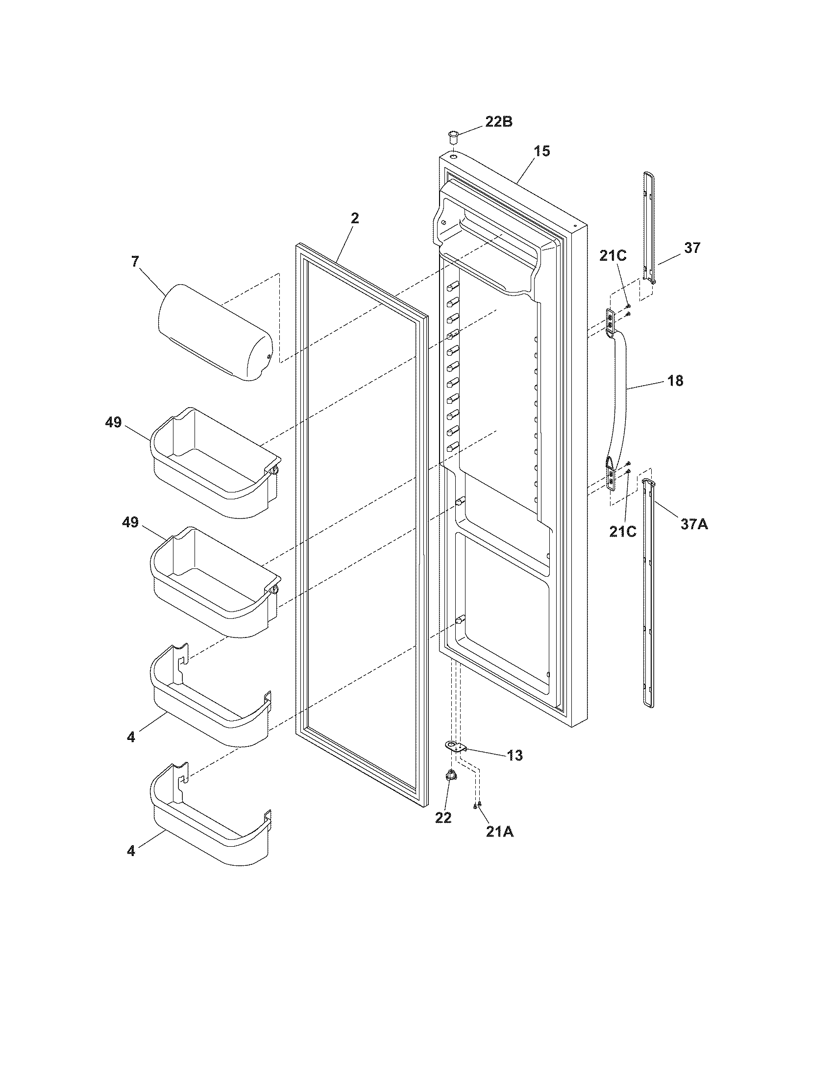 Frigidaire FRS26RLECSE refrigerator door diagram