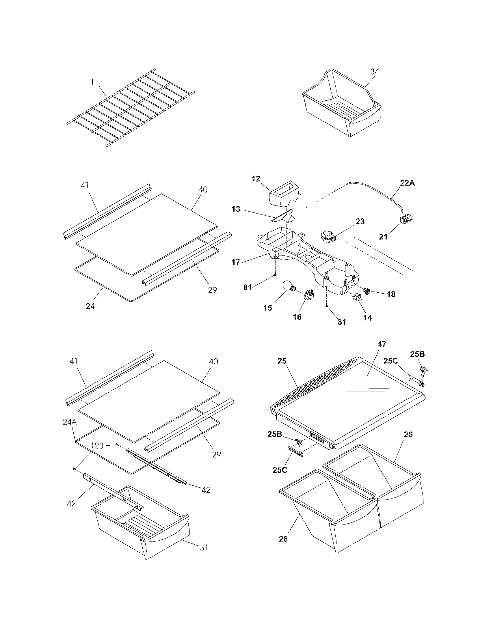 Frigidaire FRT21FG3DW4 shelves diagram