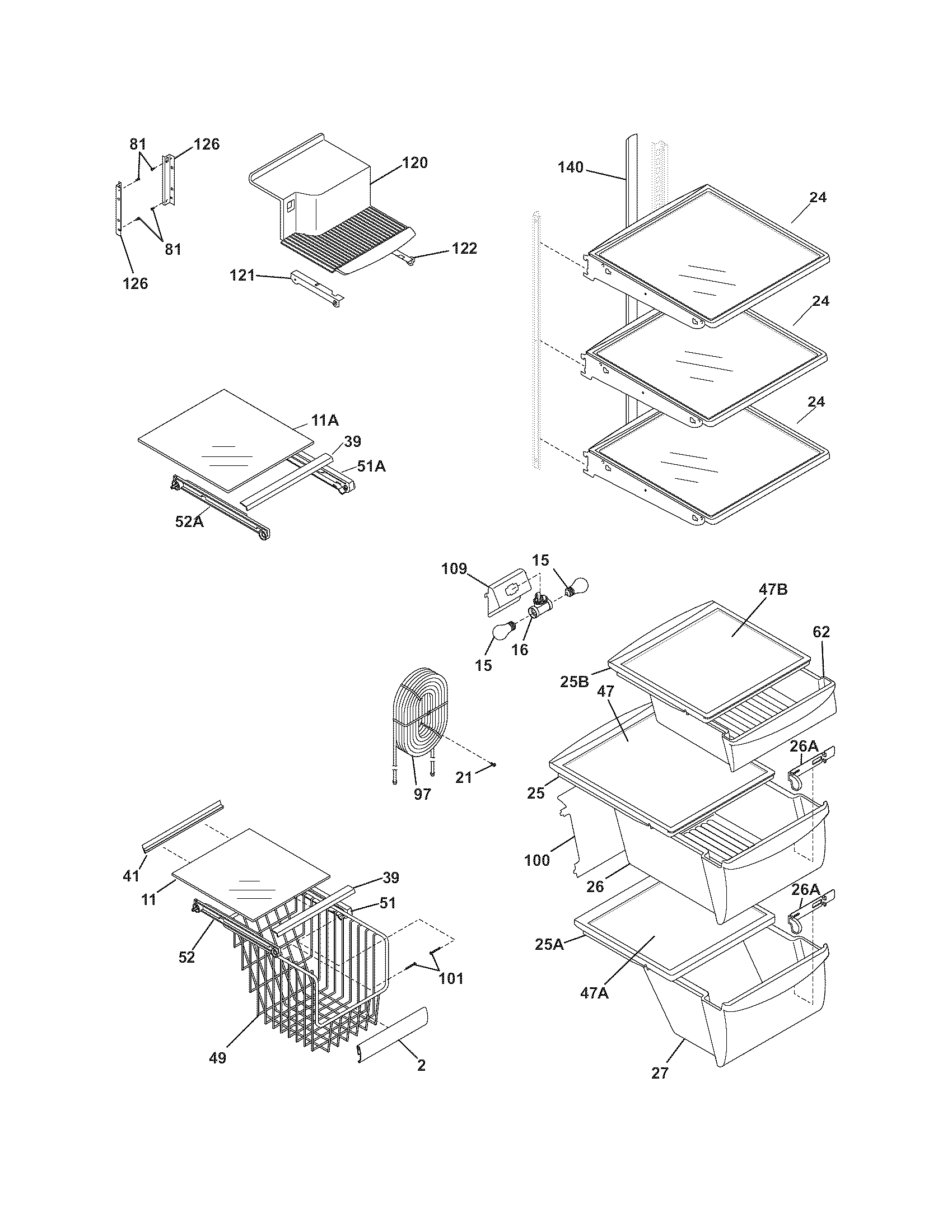 Frigidaire FSC23R5DSB4 shelves diagram