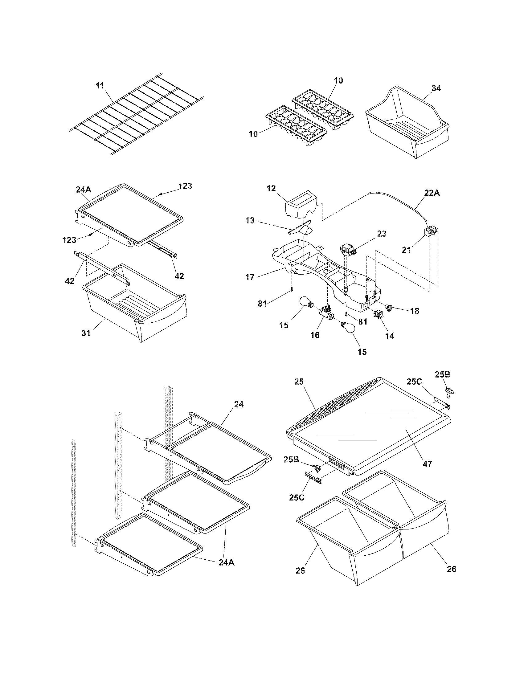 Frigidaire GLRT184TCQ8 shelves diagram