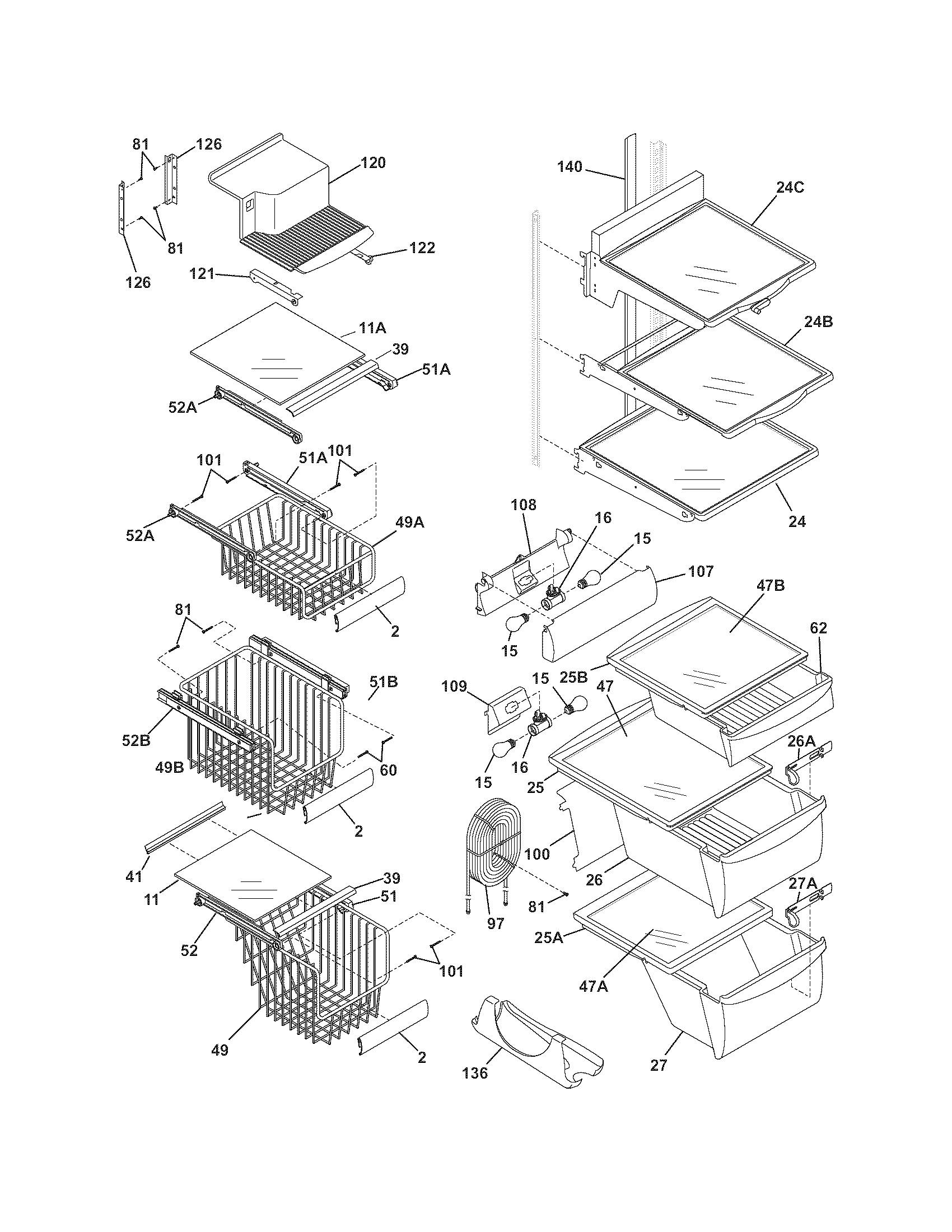 Frigidaire GHSC239TDB0 shelves diagram