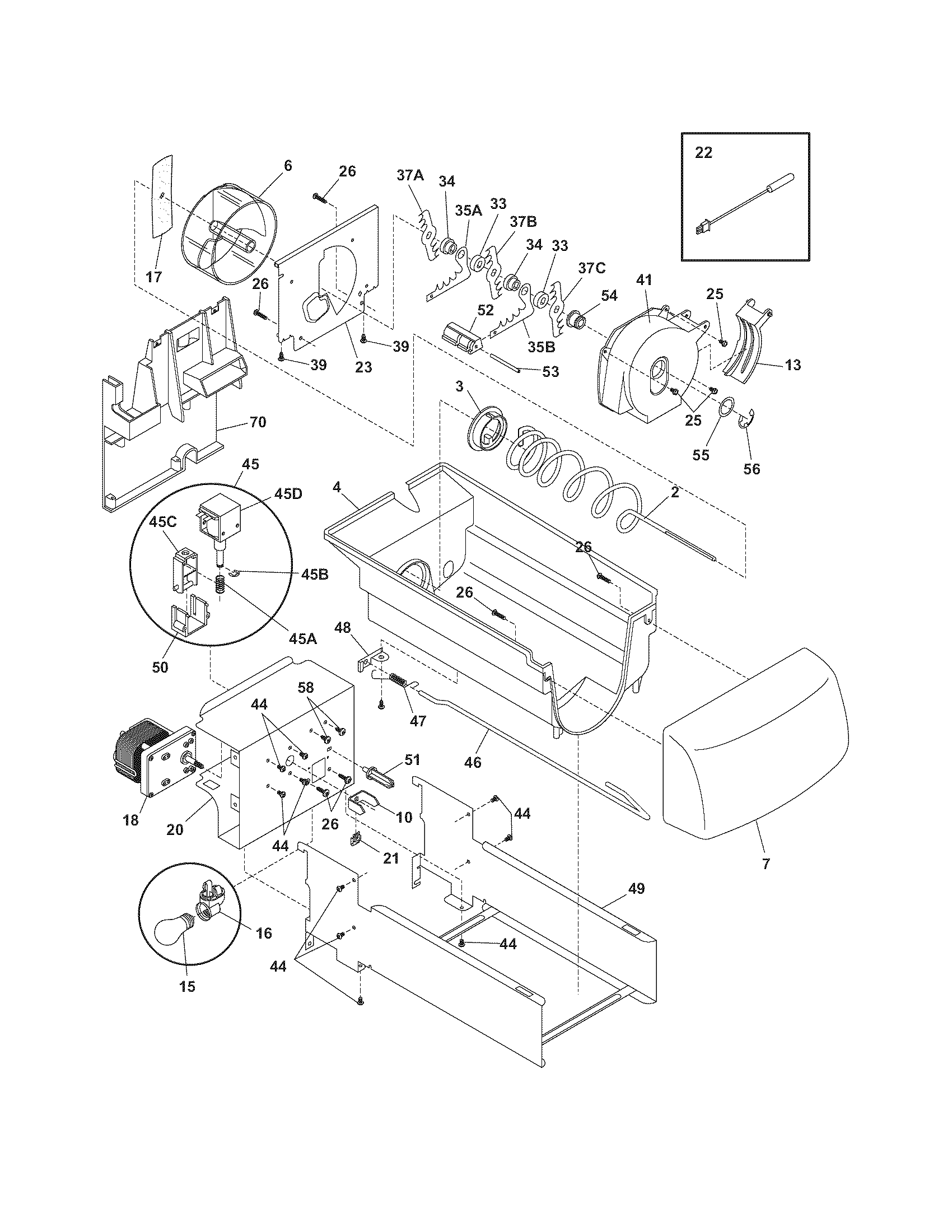 Frigidaire GHSC239TDB0 ice container diagram