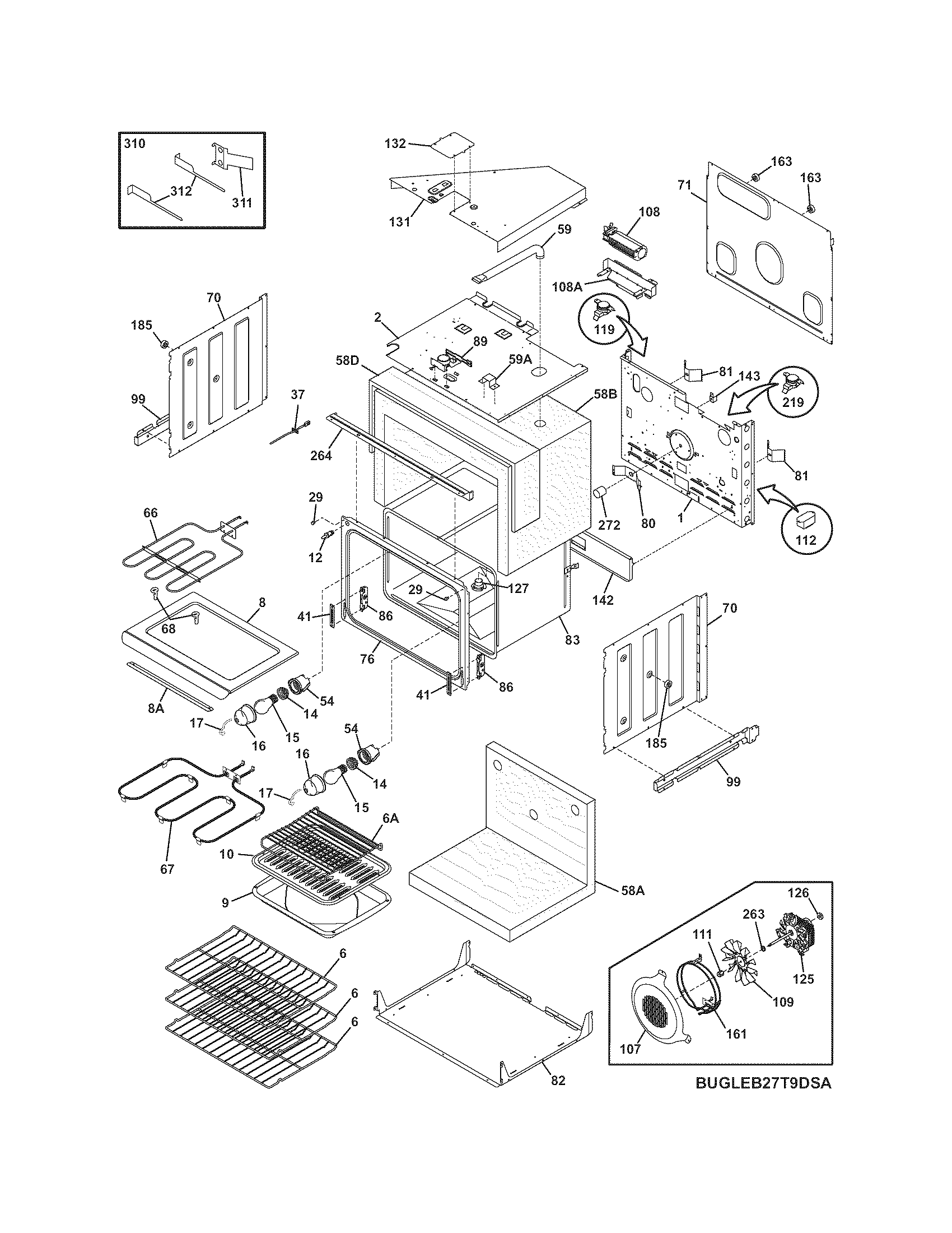 Frigidaire GLEB27T9DBA upper oven diagram