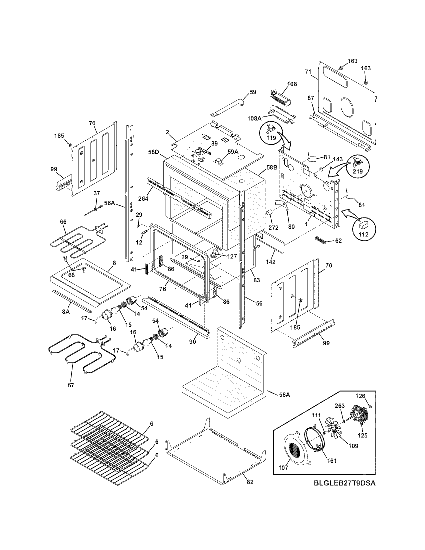 Frigidaire GLEB27T9DBA lower oven diagram