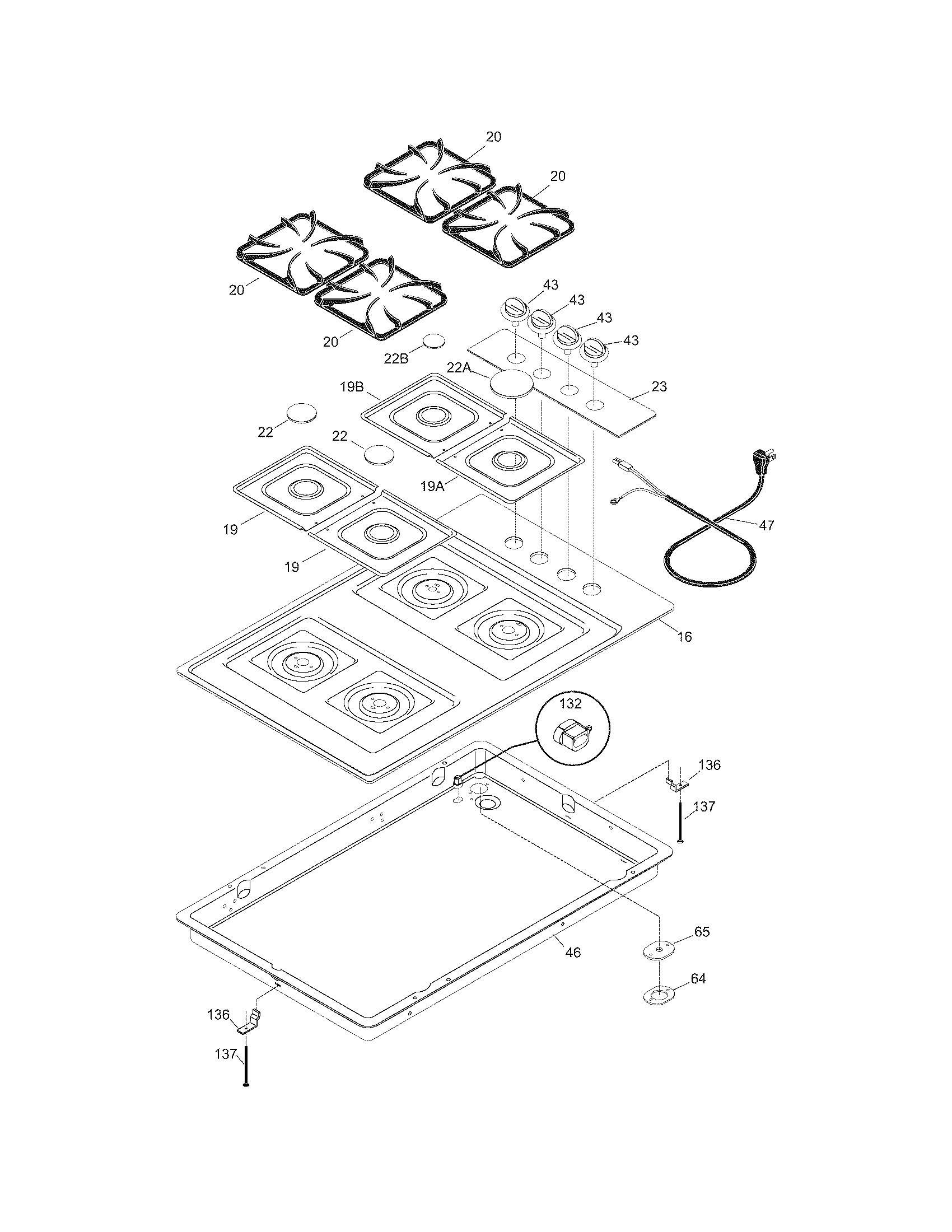Frigidaire FGC30S4ASC maintop diagram