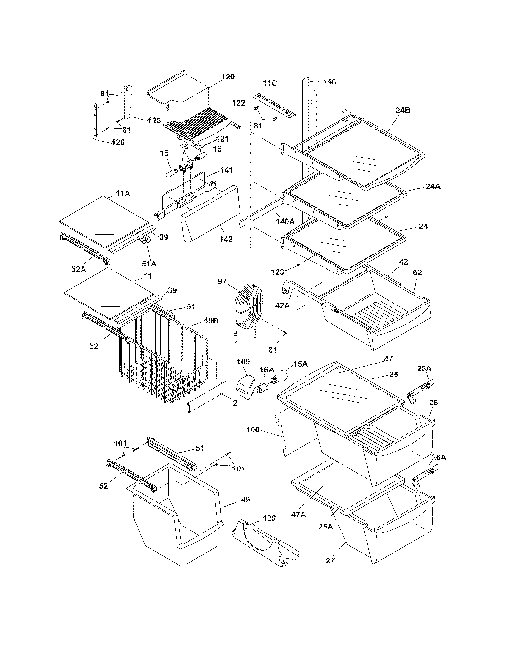 Frigidaire GLHS268ZDS5 shelves diagram