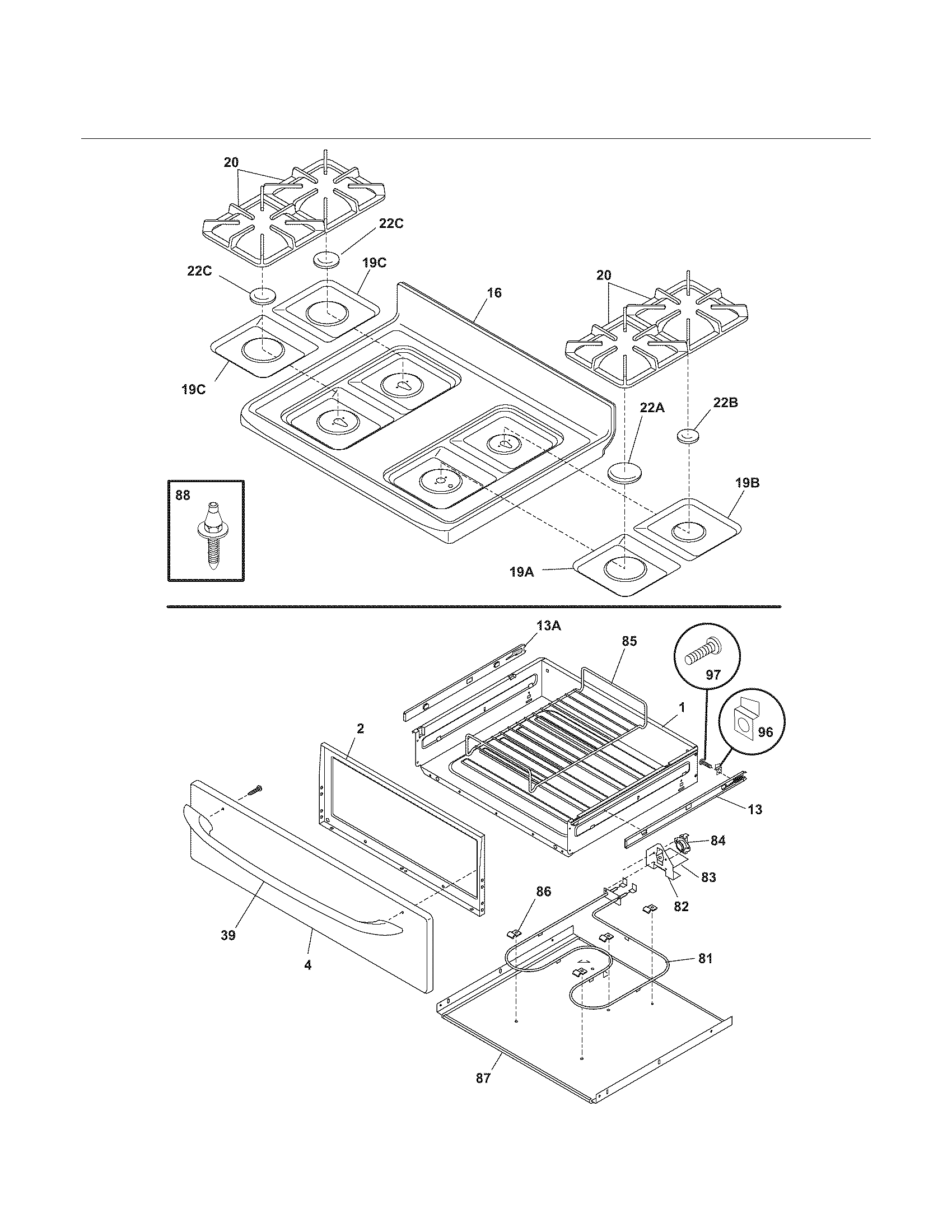 Kenmore 79078673401 top/drawer diagram
