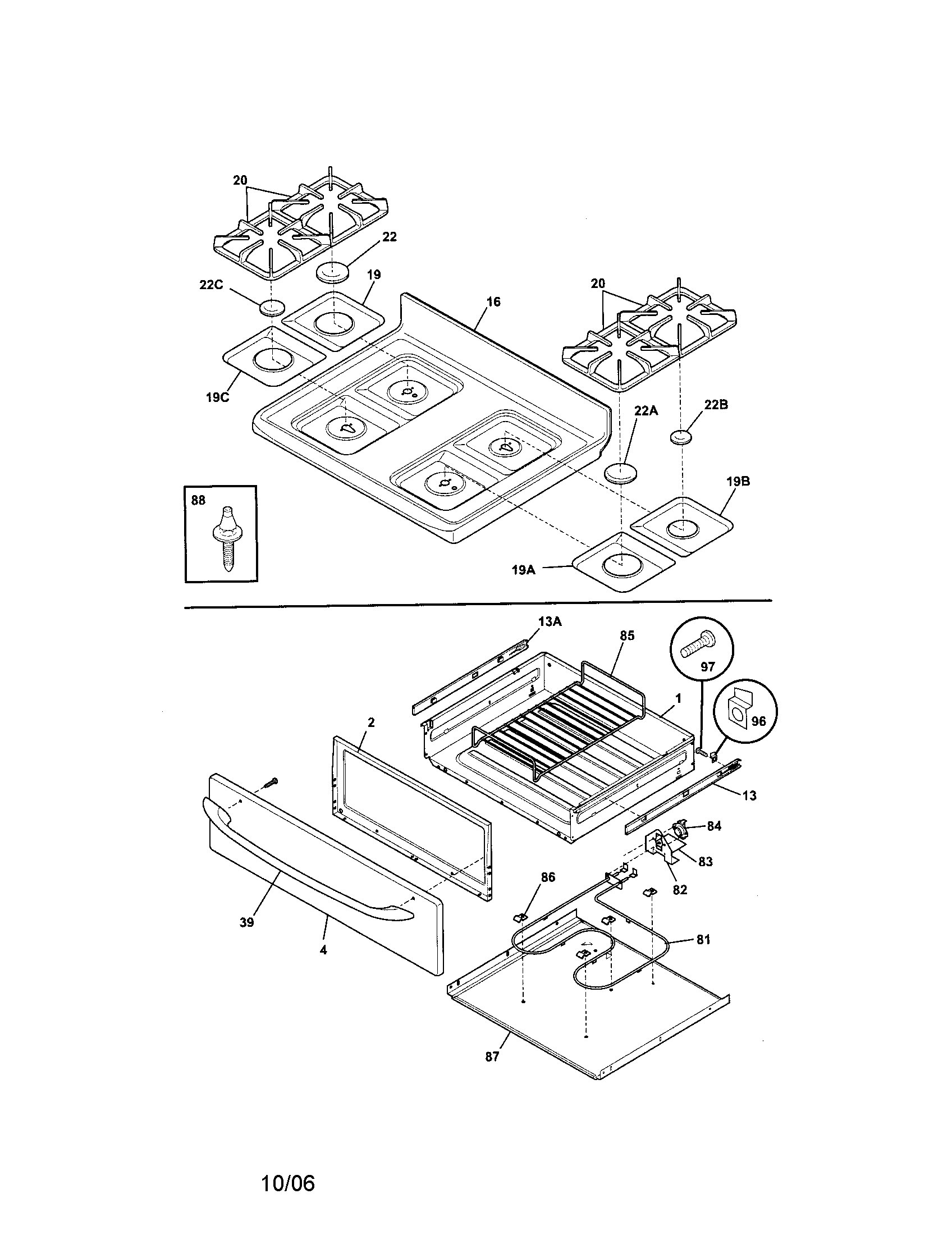 Kenmore 79078733401 top/drawer diagram