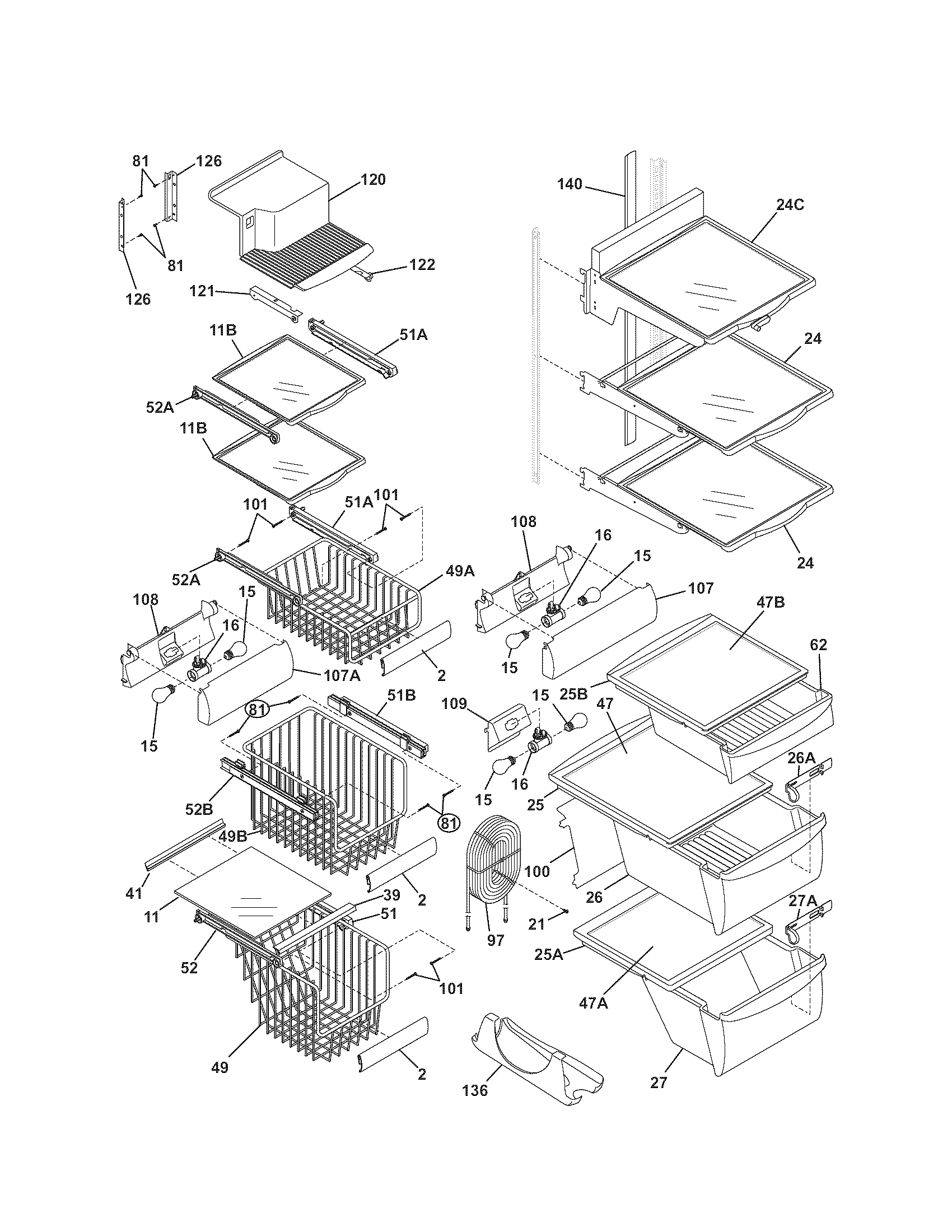 Kenmore Elite 25344399400 shelves diagram