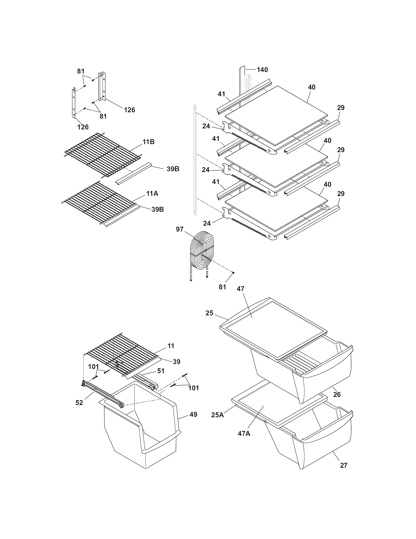 Kenmore 25356602401 shelves diagram